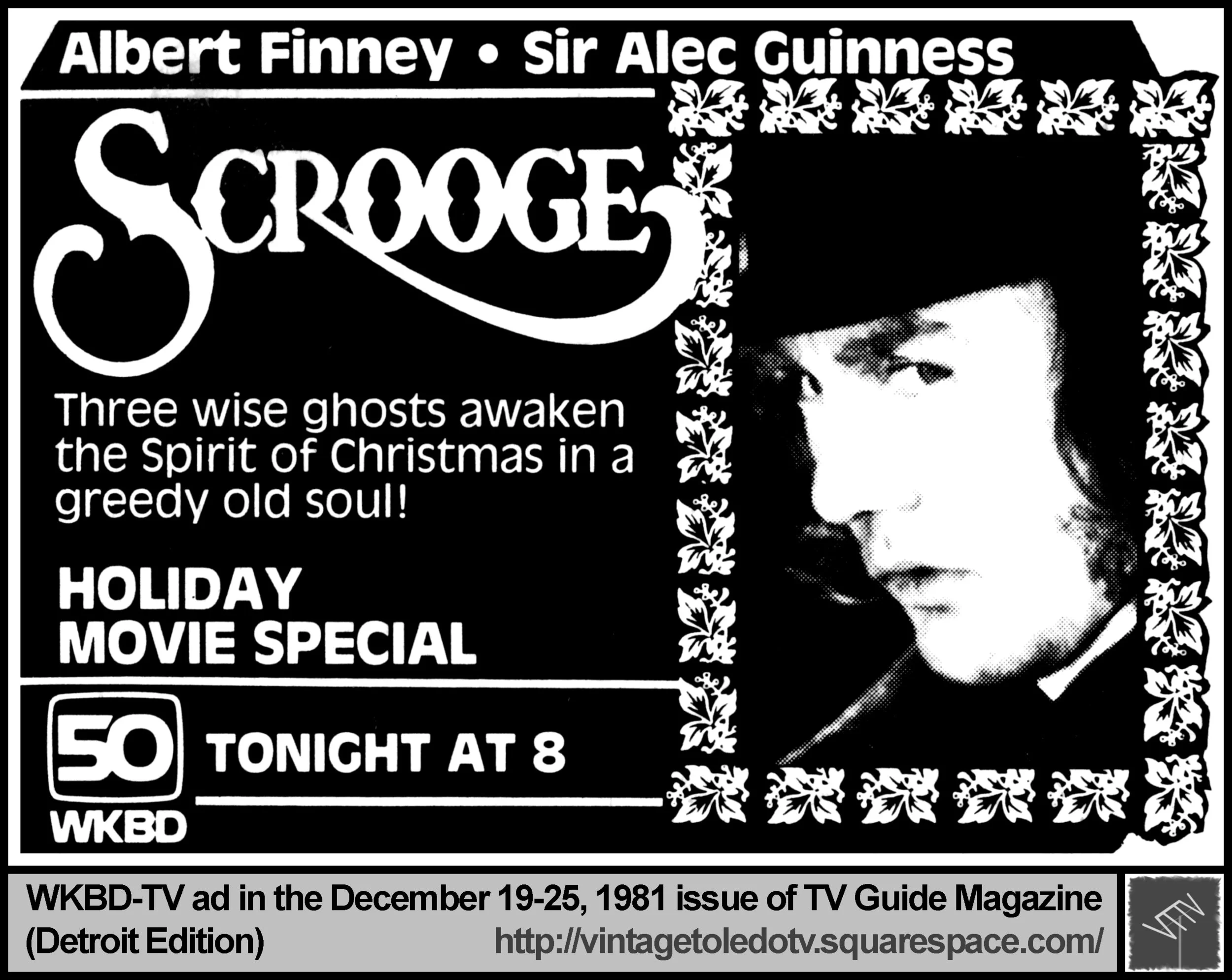 Holiday Movie Special, "Scrooge" on WKBD-TV 50 (Friday 12/25/81 ad, in TV Guide Magazine-Detroit edition)
