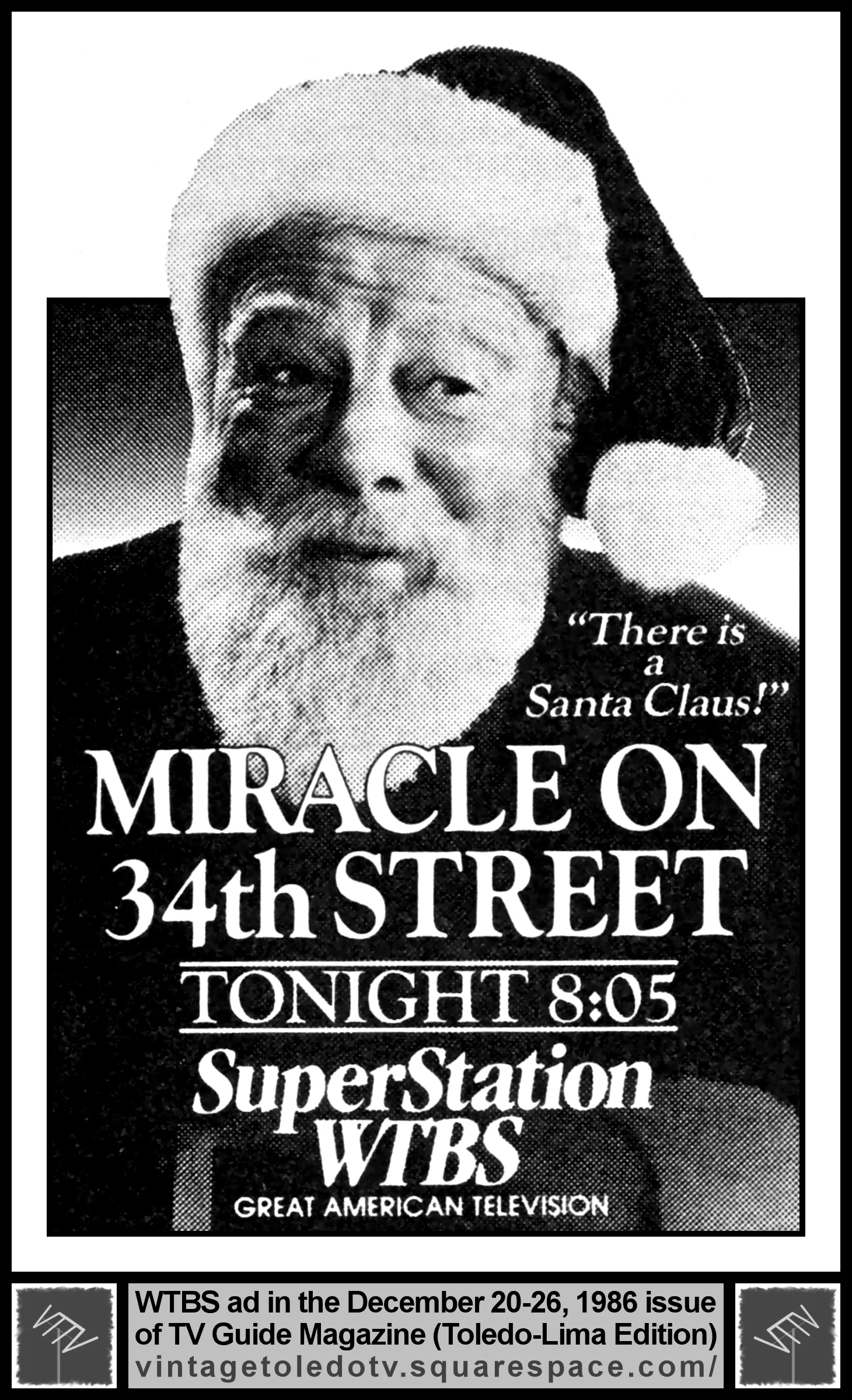 "Miracle on 34th Street" on Superstation WTBS (Wednesday, 12/24/86 ad, in TV Guide Magazine-Toledo/Lima edition)