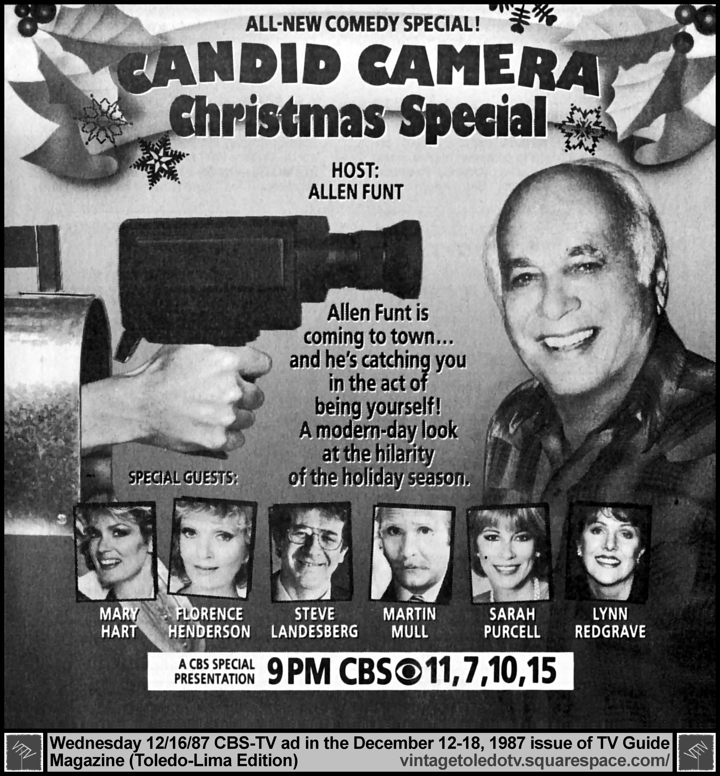 Candid Camera Christmas Special, on CBS / WTOL-TV 11 (Wednesday, 12/16/87 ad, in TV Guide Magazine-Toledo/Lima edition)