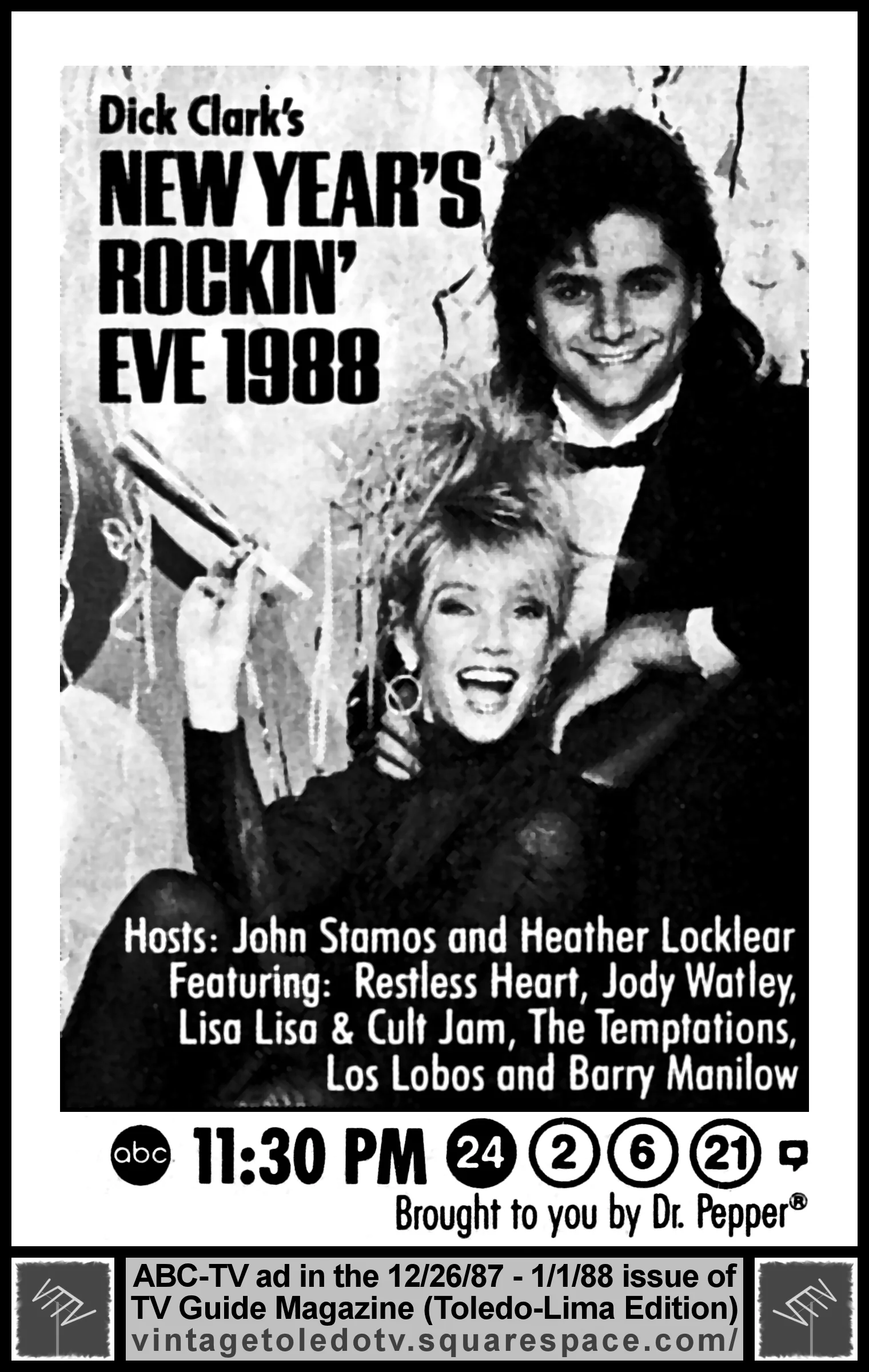 Dick Clark's New Year's Rockin' Eve 1988, on ABC / WDHO-TV 24 (Thursday, 12/31/87 ad, in TV Guide Magazine)