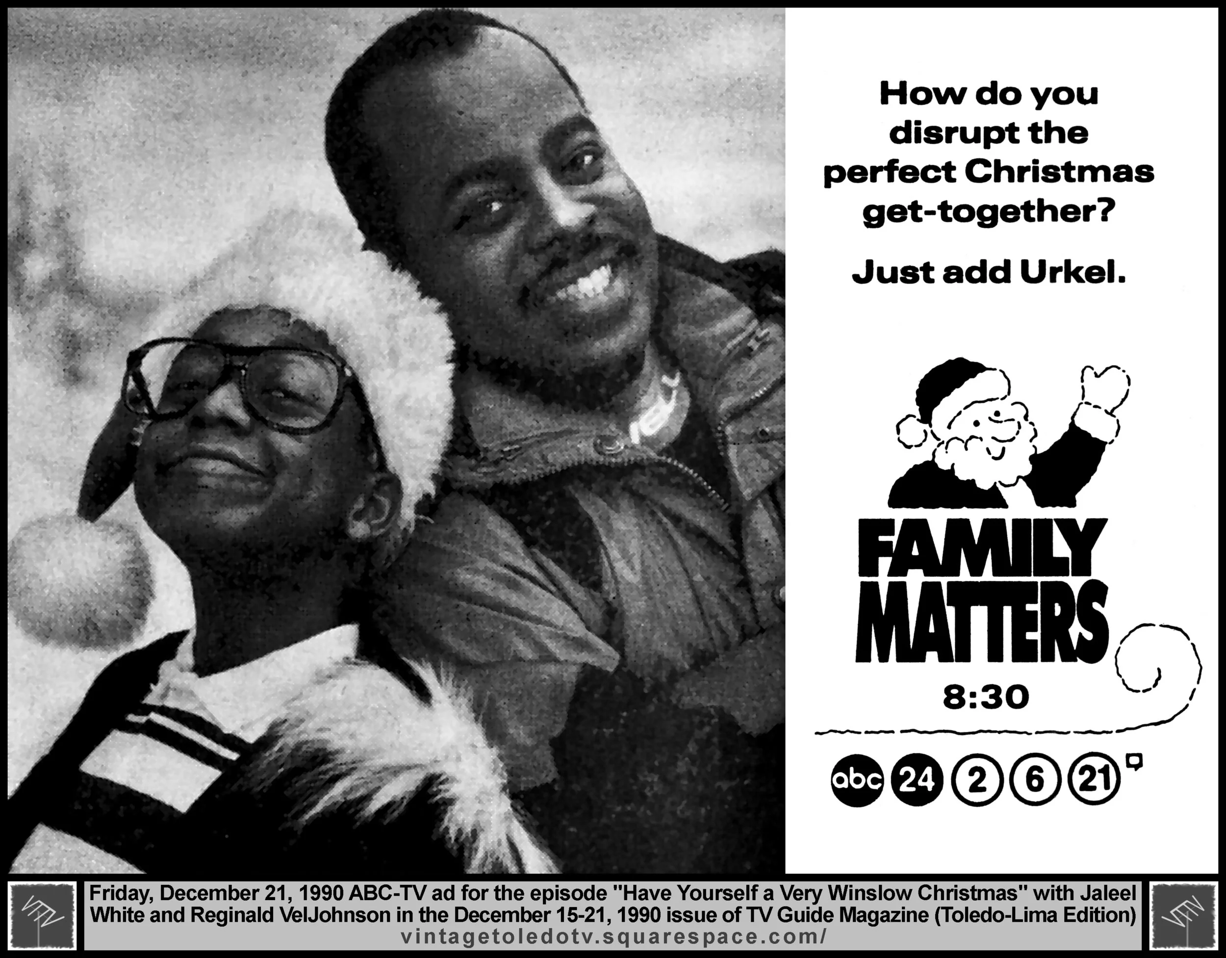 Family Matters, "Have Yourself a Very Winslow Christmas" on ABC / WNWO-TV 24 (Friday, 12/21/90 ad. in TV Guide Magazine-Toledo/Lima edition)