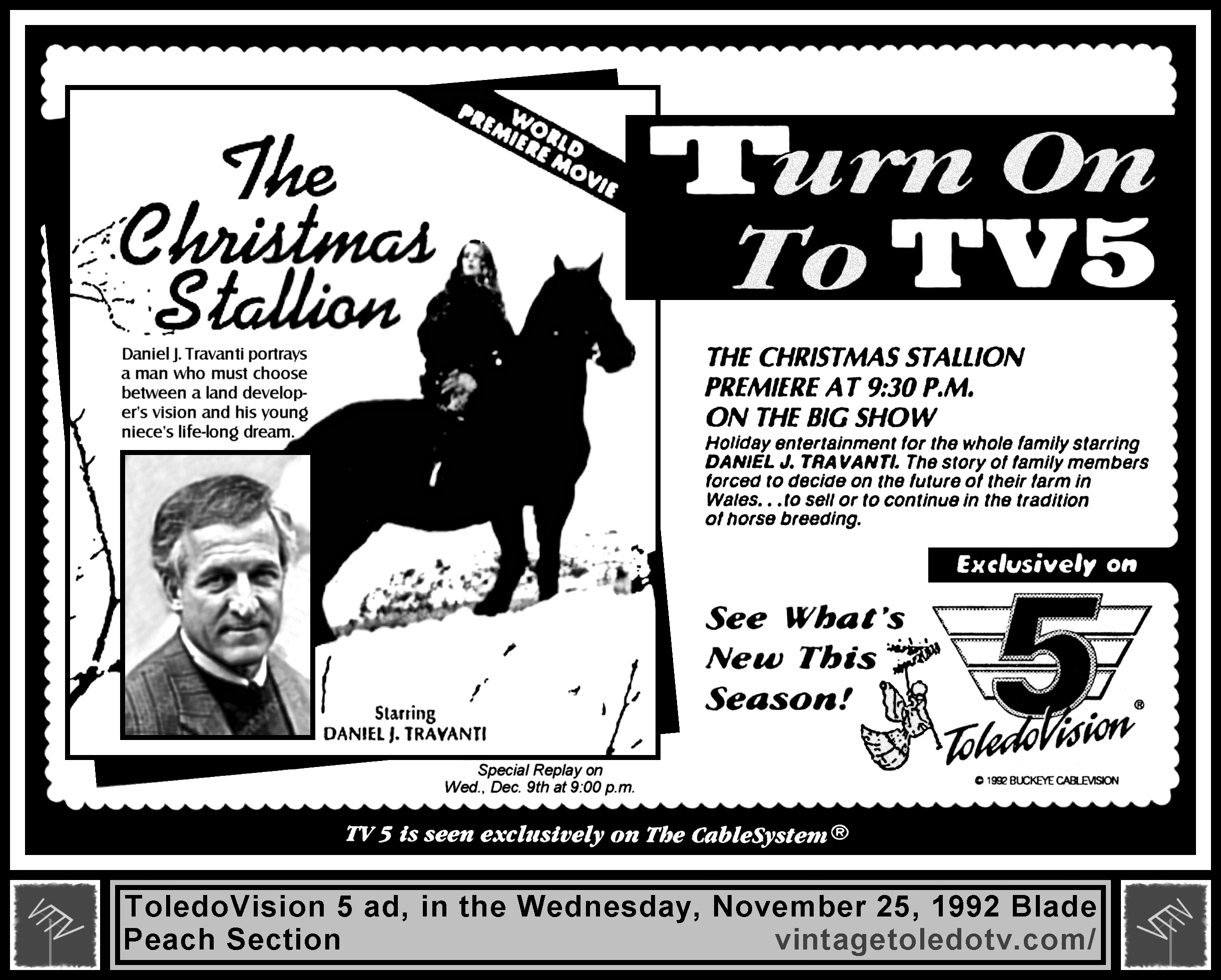 The Big Show "The Christmas Stallion" on ToledoVision 5 (Wednesday, 11/25/92 ad, in The Blade Peach Section)