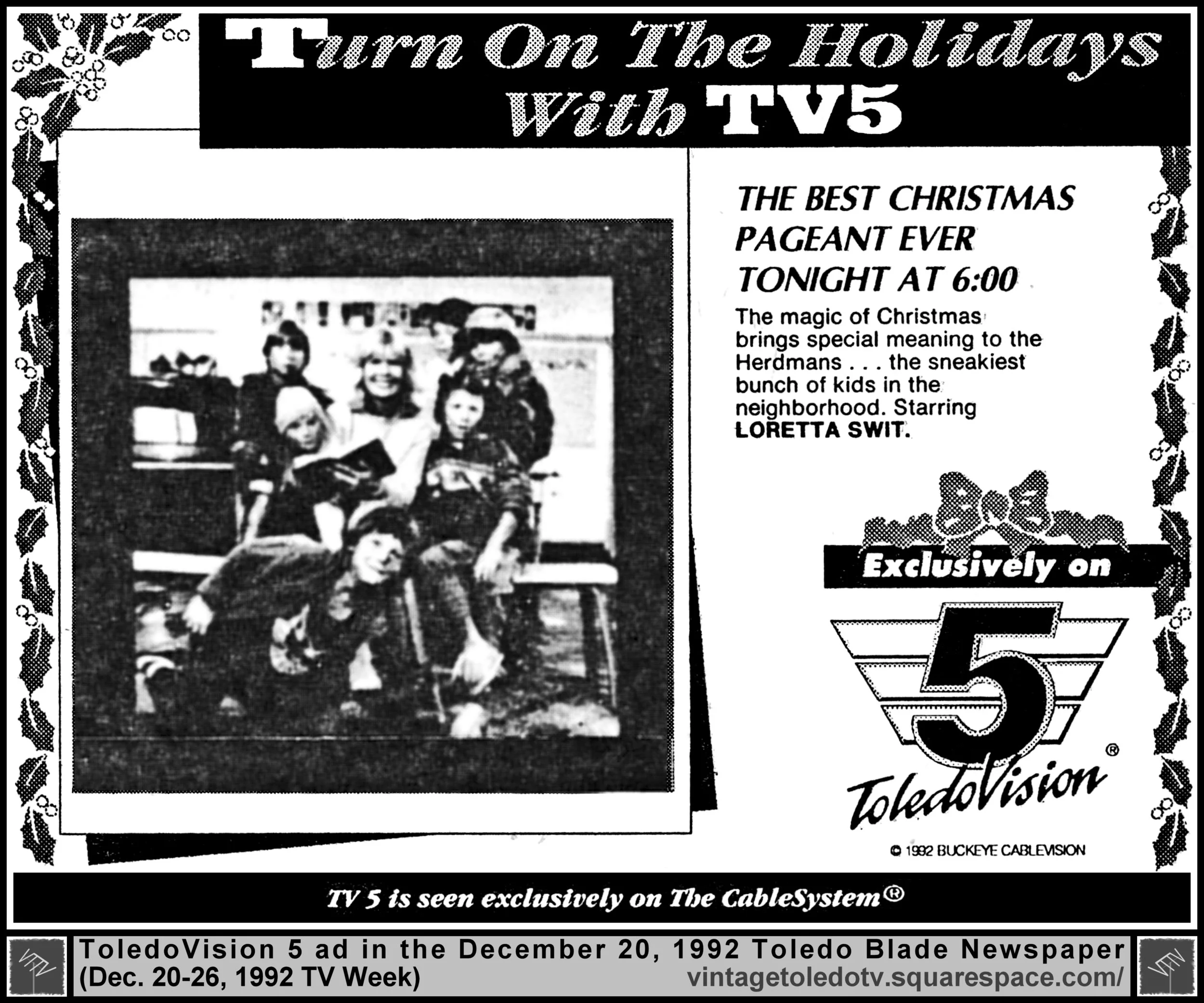 The Best Christmas Present Ever, on ToledoVision 5 (Sunday, 12/20/92 ad, in The Blade TV Week)