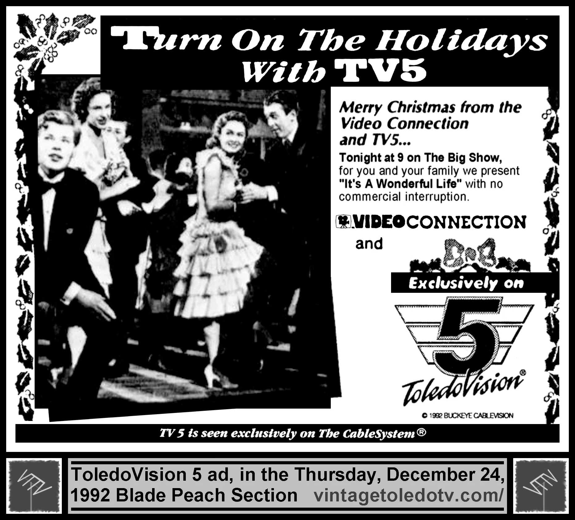 The Big Show "It's a Wonderful Life" on ToledoVision 5 (Thursday, 12/24/92 ad, in The Blade Peach Section)
