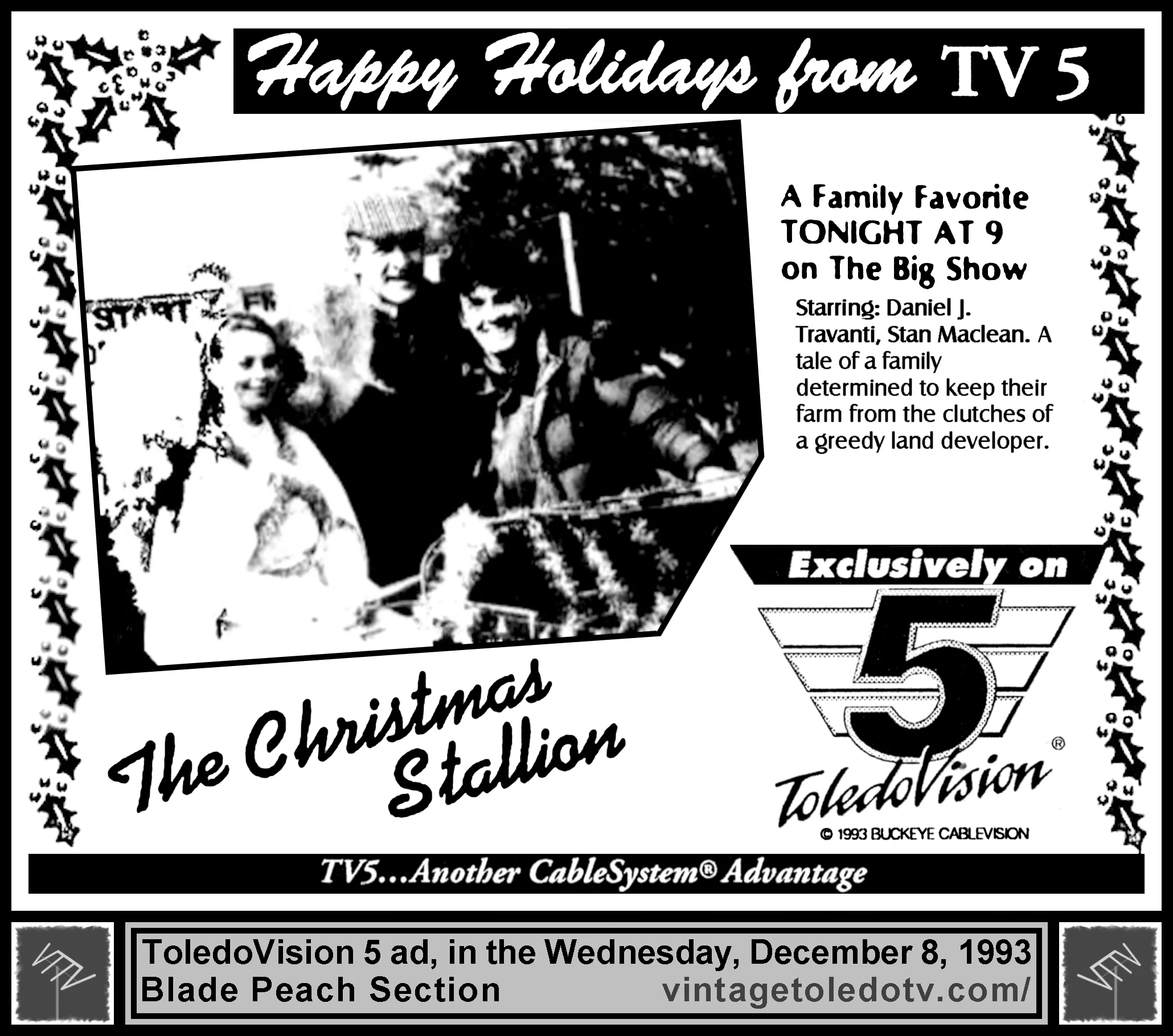 The Big Show, "The Christmas Stallion" on ToledoVision 5 (Wednesday, 12/8/93 ad, in The Blade Peach Section)