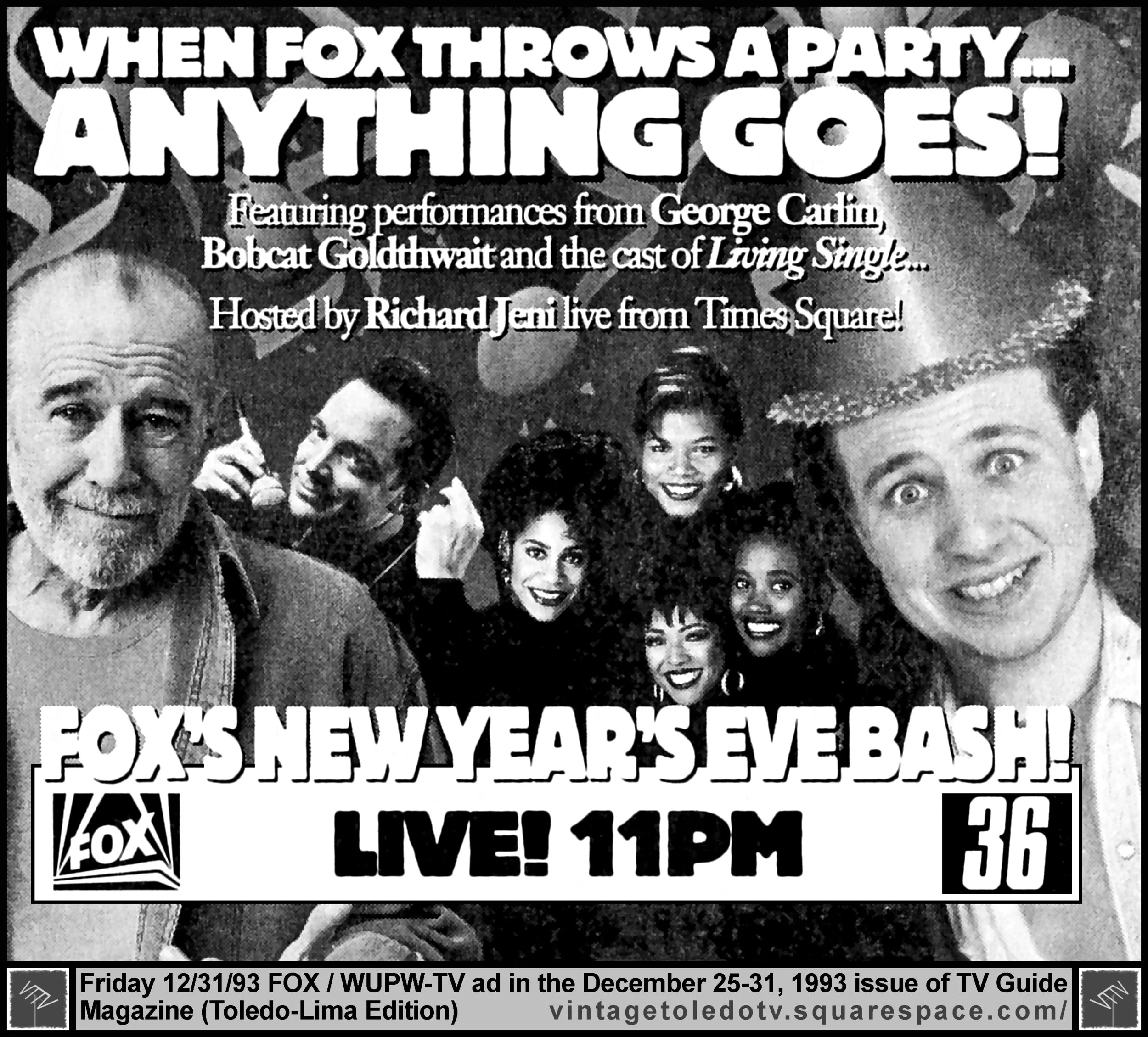 Fox's New Year's Eve Bash! on WUPW-TV 36 (Friday, 12/31/93 ad, in TV Guide Magazine-Toledo/Lima edition)