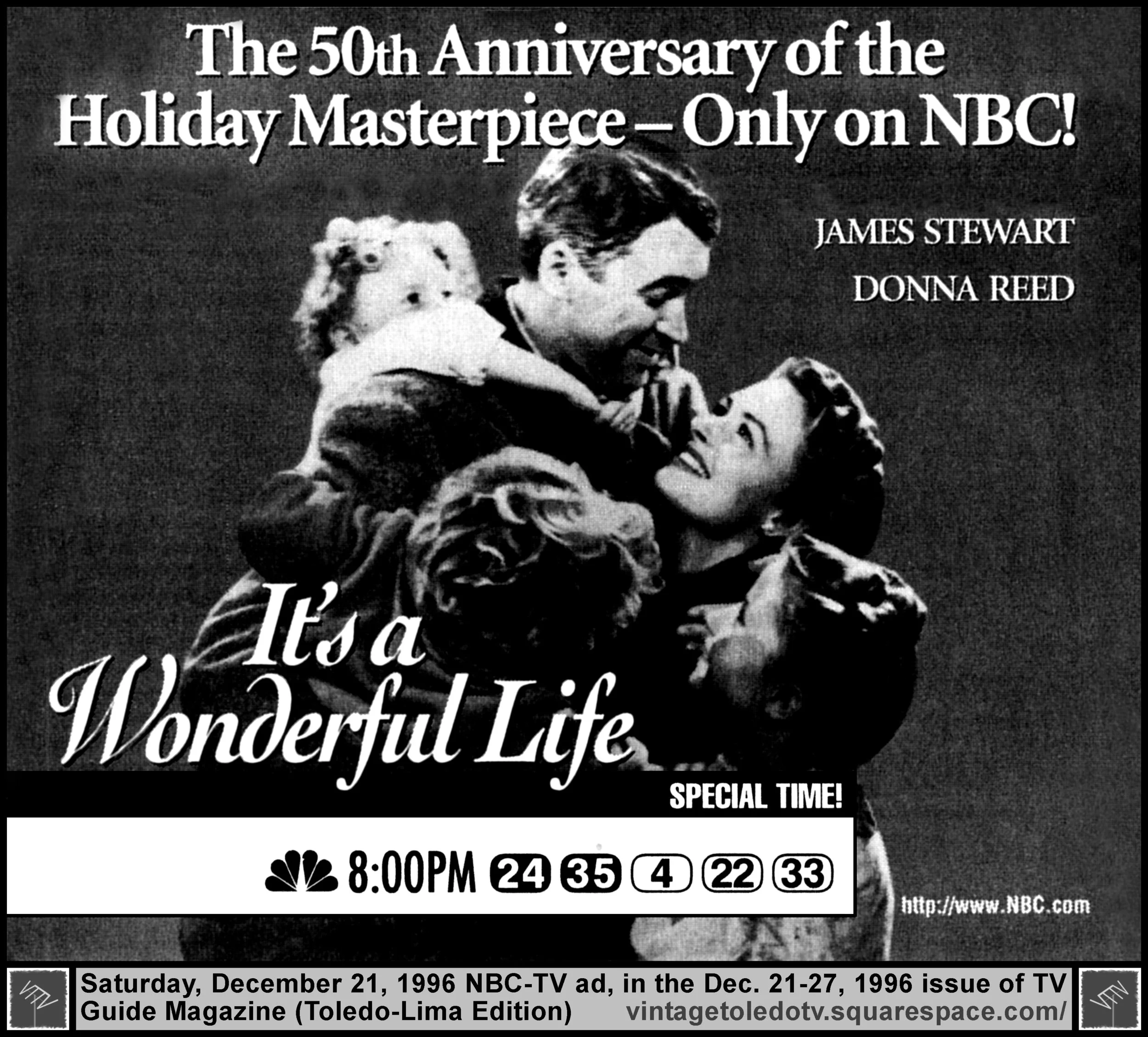 "It's a Wonderful Life" on NBC / WDHO-TV 24 (Saturday, 12/21/96 ad, in TV Guide Magazine-Toledo/Lima edition)