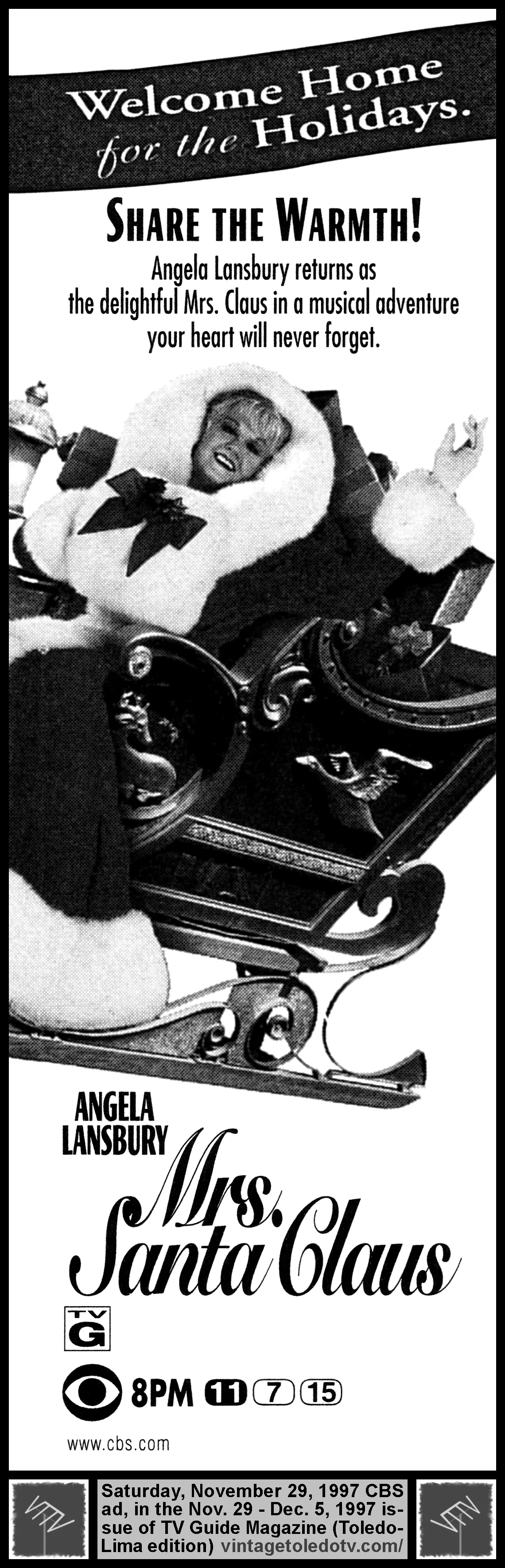 "Mrs. Santa Claus" on CBS / WTOL-TV 11 (Saturday, 11/29/97 ad, in TV Guide Magazine-Toledo/Lima edition)