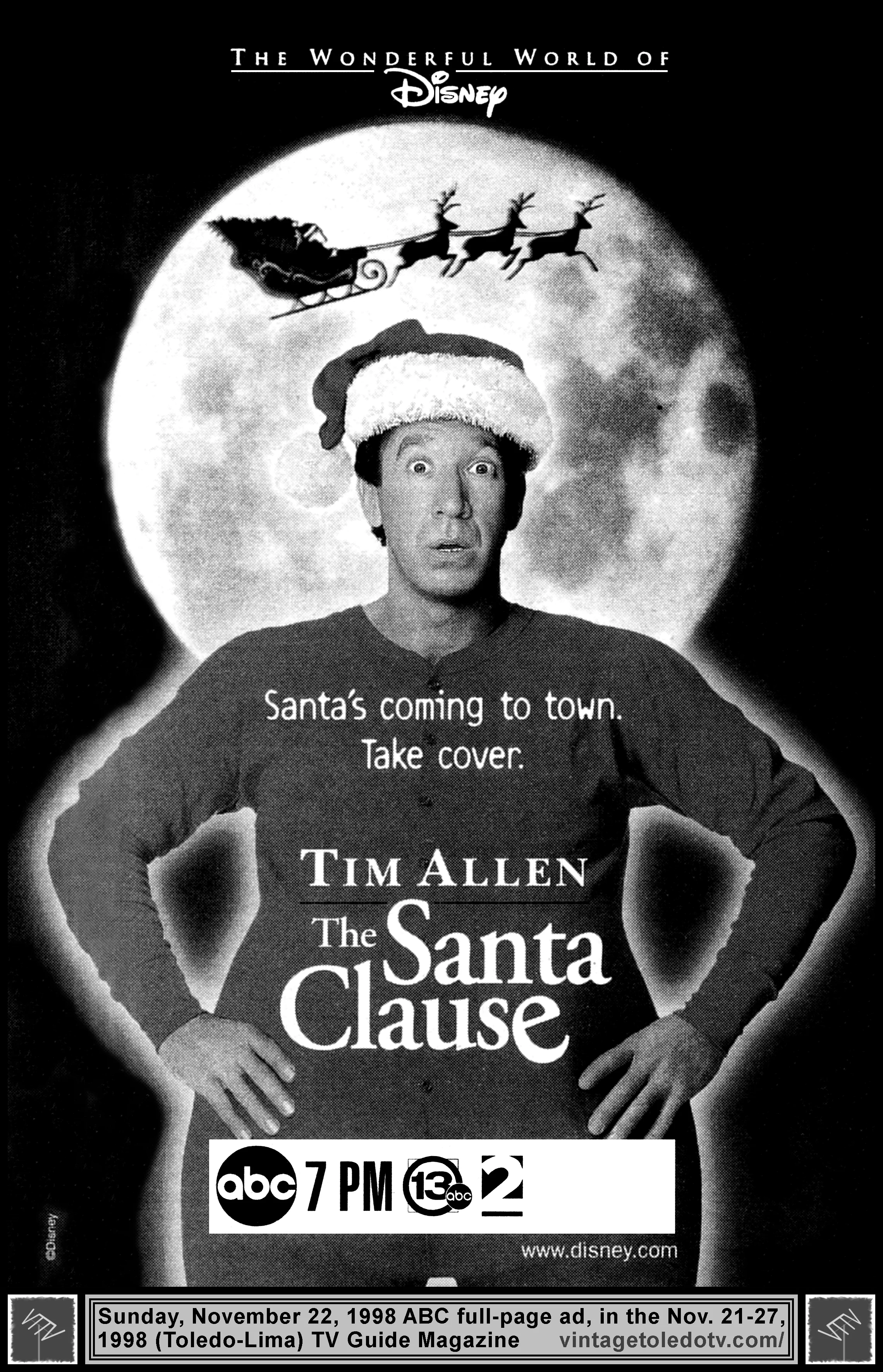 The Wonderful World of Disney, "The Santa Clause" on ABC / WTVG-TV 13 (Sunday, 11/22/98 full-page ad, in TV Guide Magazine-Toledo/Lima edition)