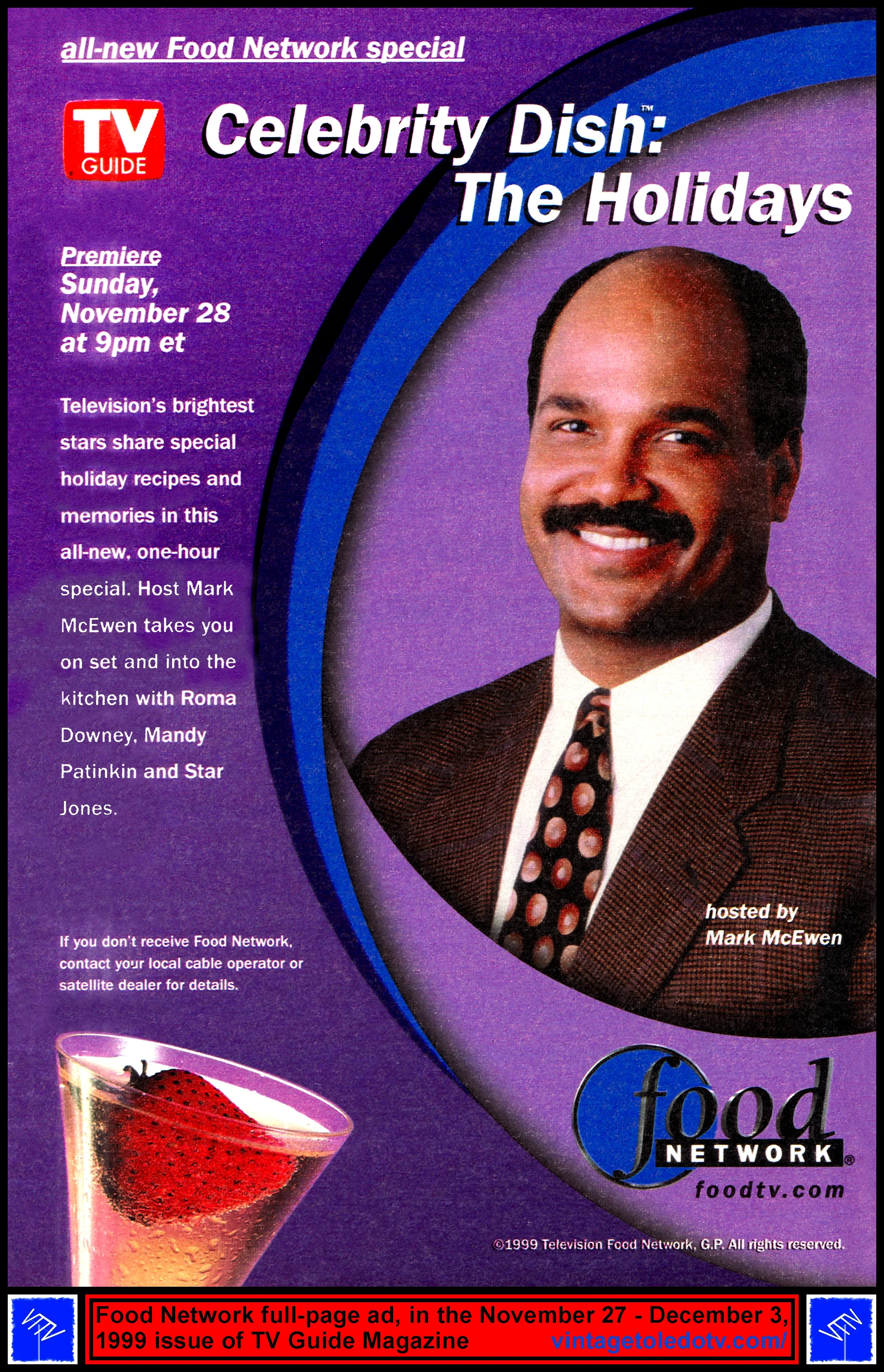 Celebrity Dish: The Holidays, on Food Network (Full-page color ad, in the 11/27-12/3/99 issue of TV Guide Magazine)