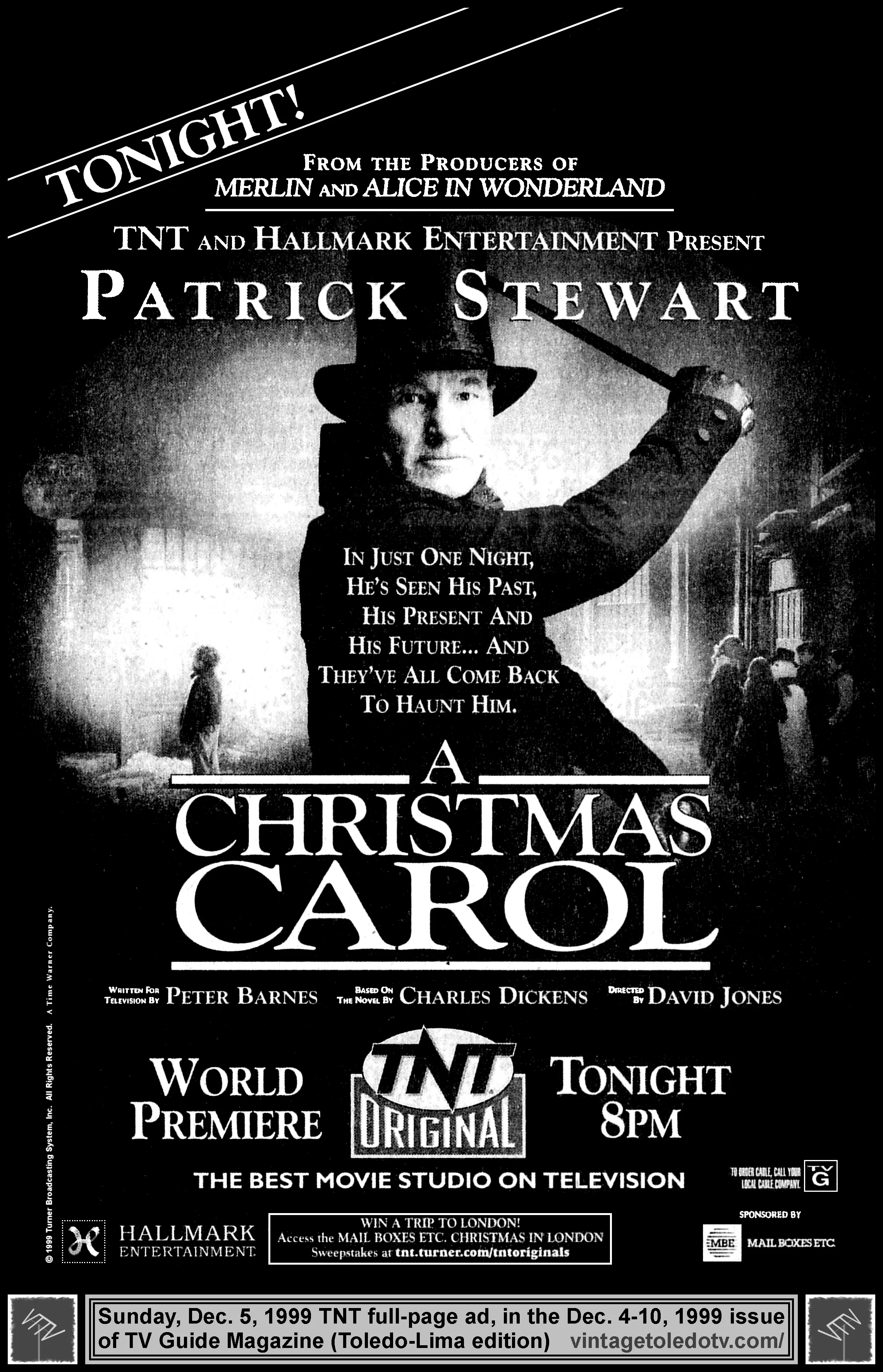 "A Christmas Carol" on TNT (Sunday, 12/5/99 full-page ad, in TV Guide Magazine-Toledo/Lima edition)