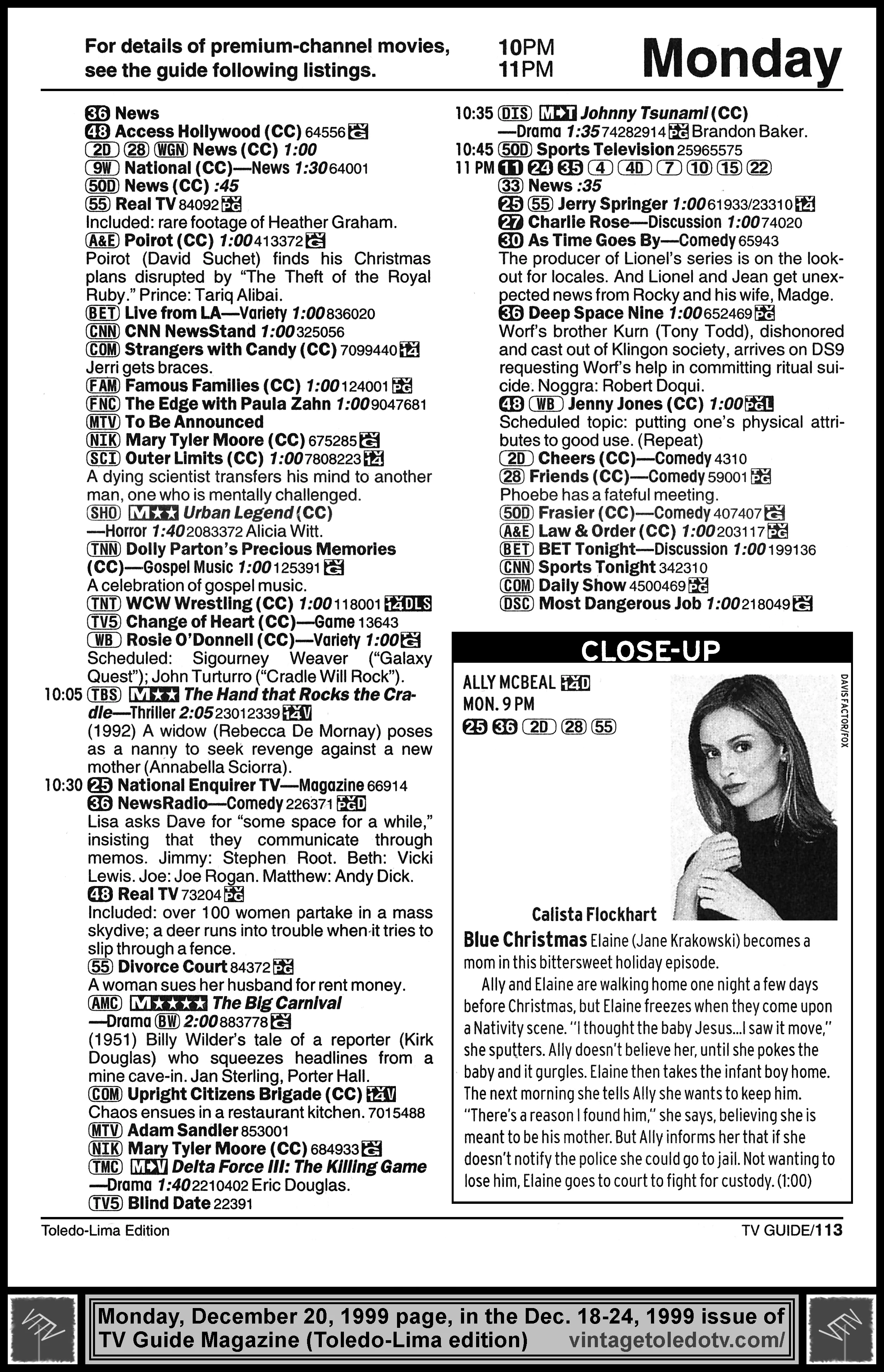 December 18-24, 1999 TV Guide Magazine (Toledo-Lima edition) page 113