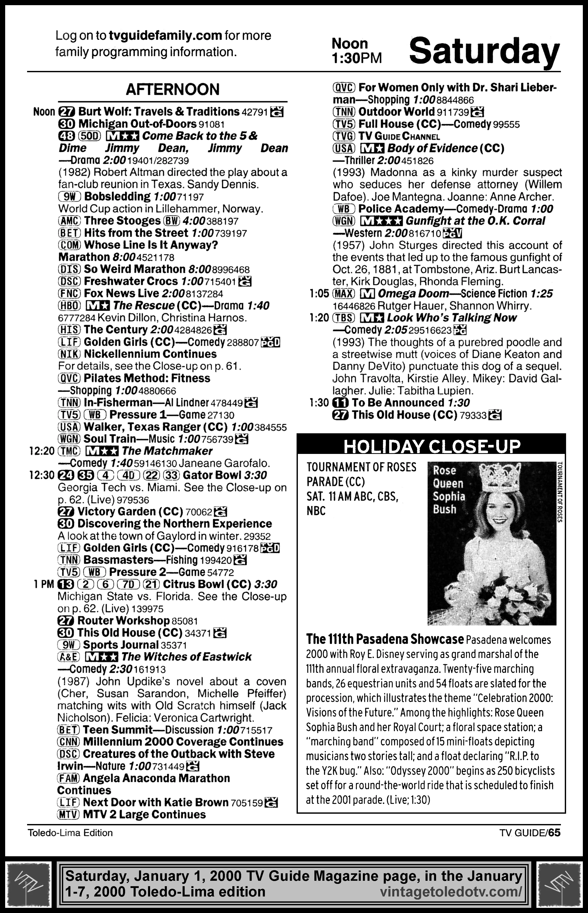 January 1-7, 2000 TV Guide Magazine (Toledo-Lima edition) page 65