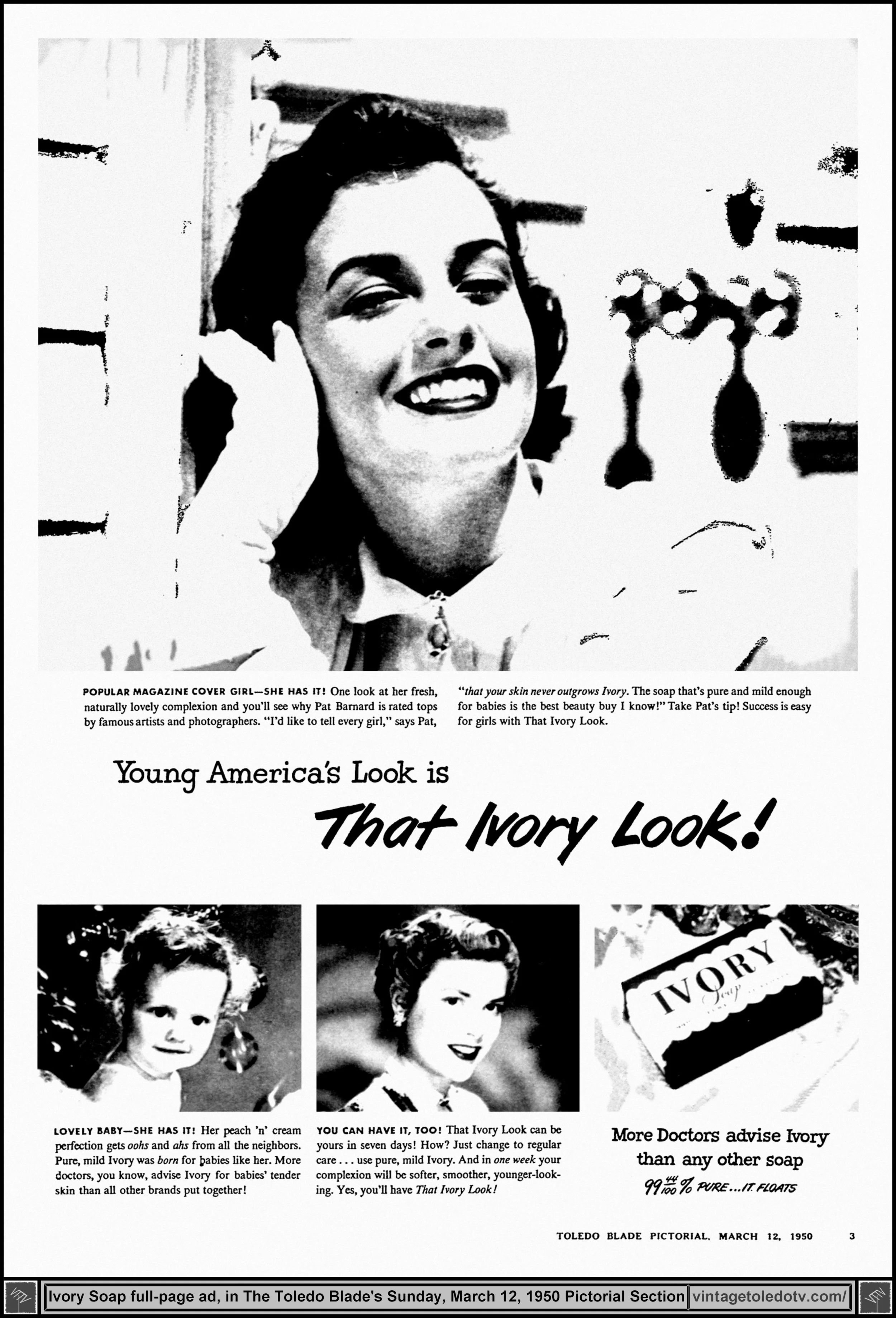 Young America's Look Is That Ivory (Soap) Look! (Sunday, 3/12/50 full-page ad, in The Blade Pictorial Section)