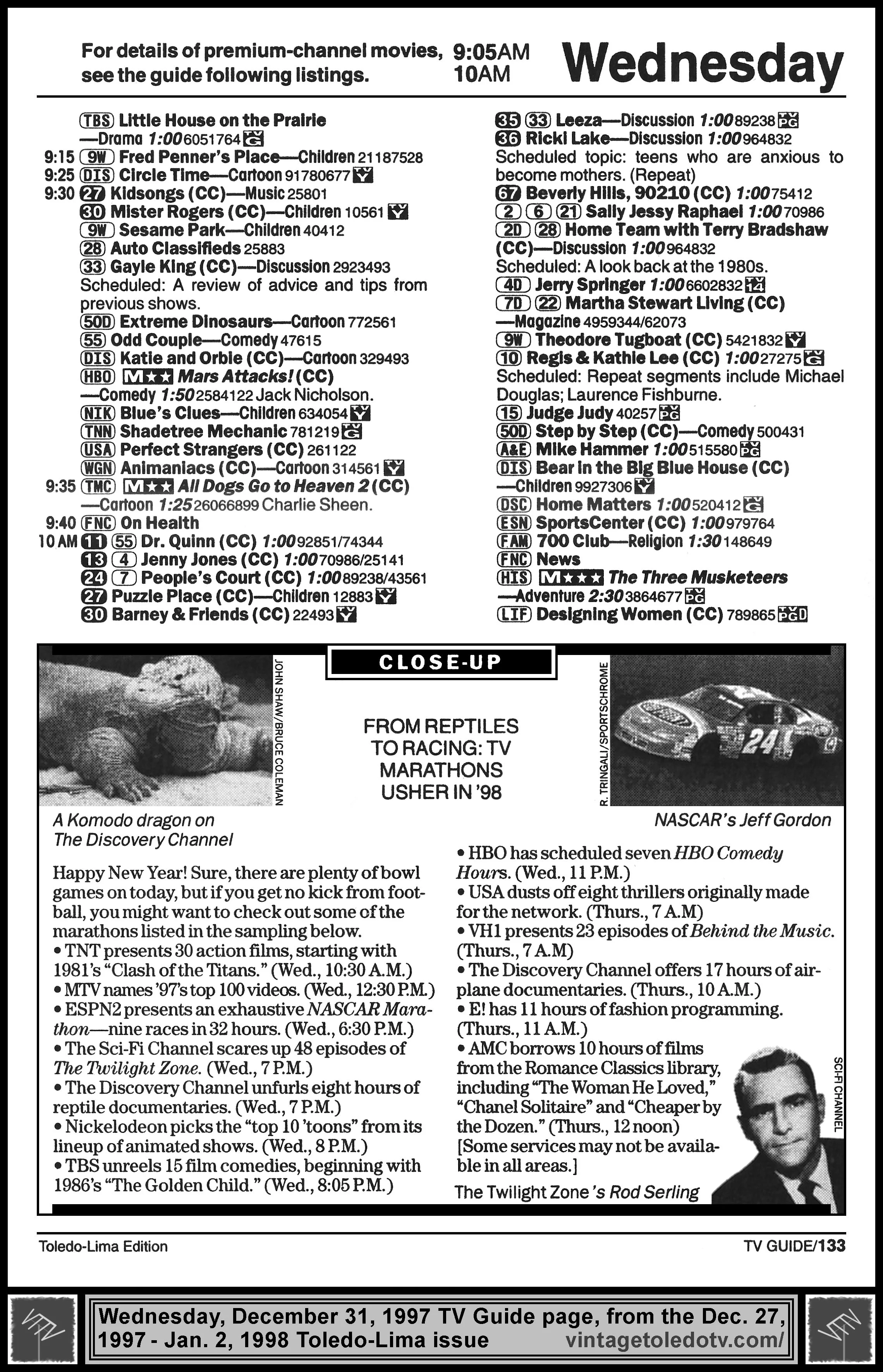 December 27, 1997-January 2, 1998 TV Guide Magazine (Toledo-Lima edition) page 133