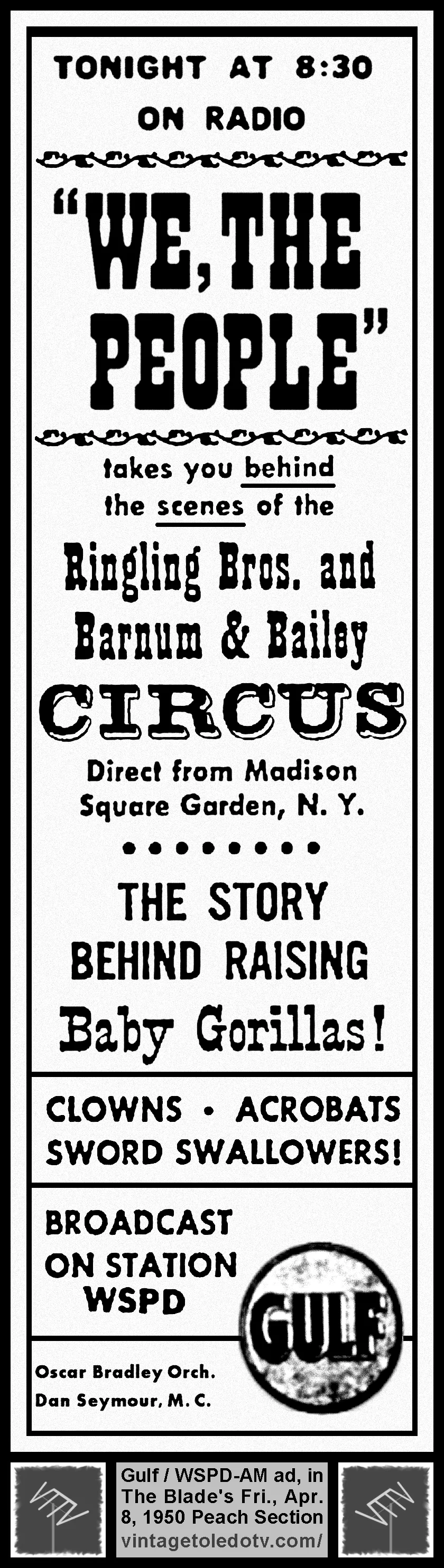 We, the People on WSPD-AM (Friday, 4/8/50 ad, in The Blade Peach Section)