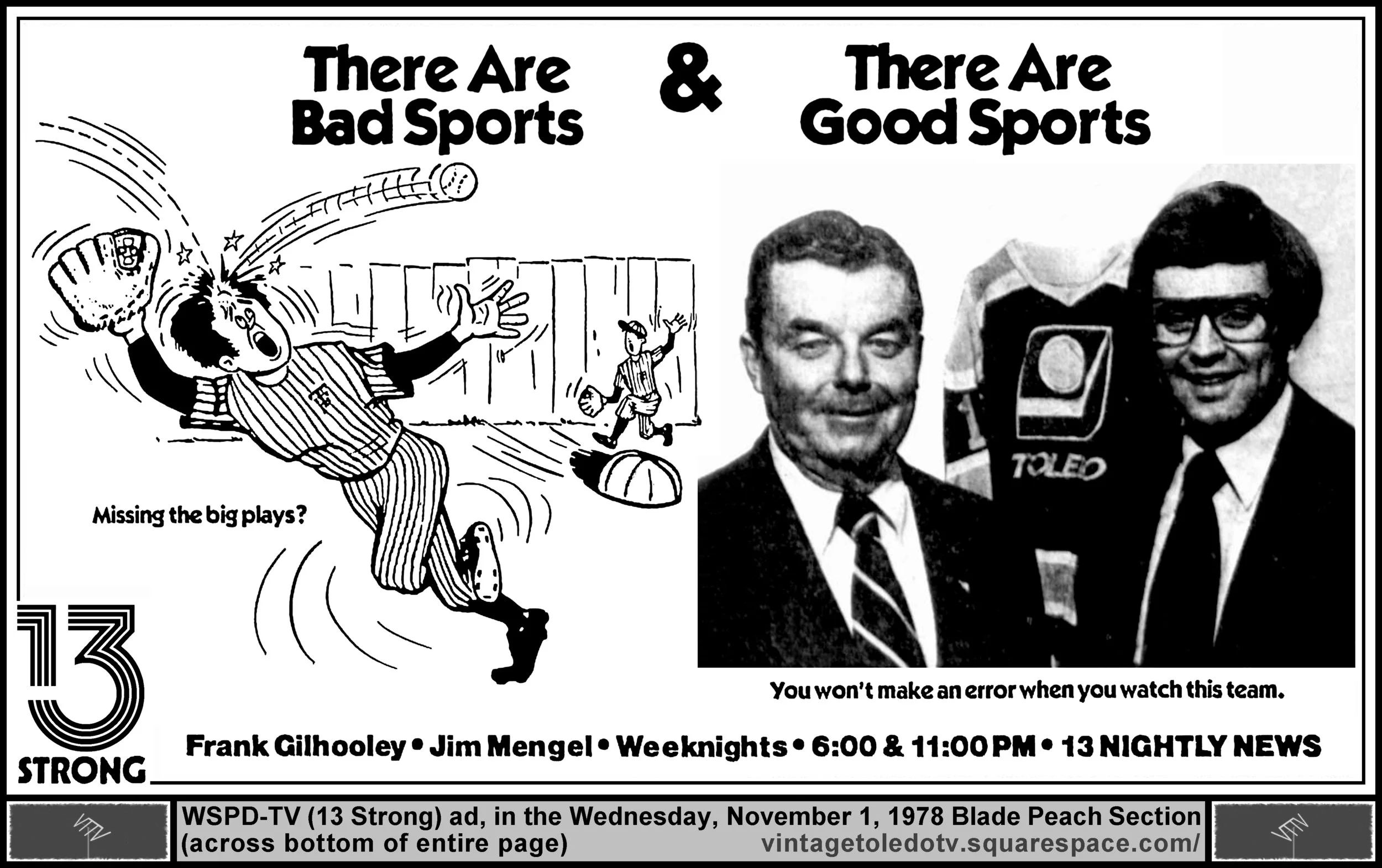 There Are Bad Sports & There Are Good Sports...13 Nightly News, on WSPD-TV 13 Strong (Wednesday, 11/1/78 ad, in The Blade Peach Section)