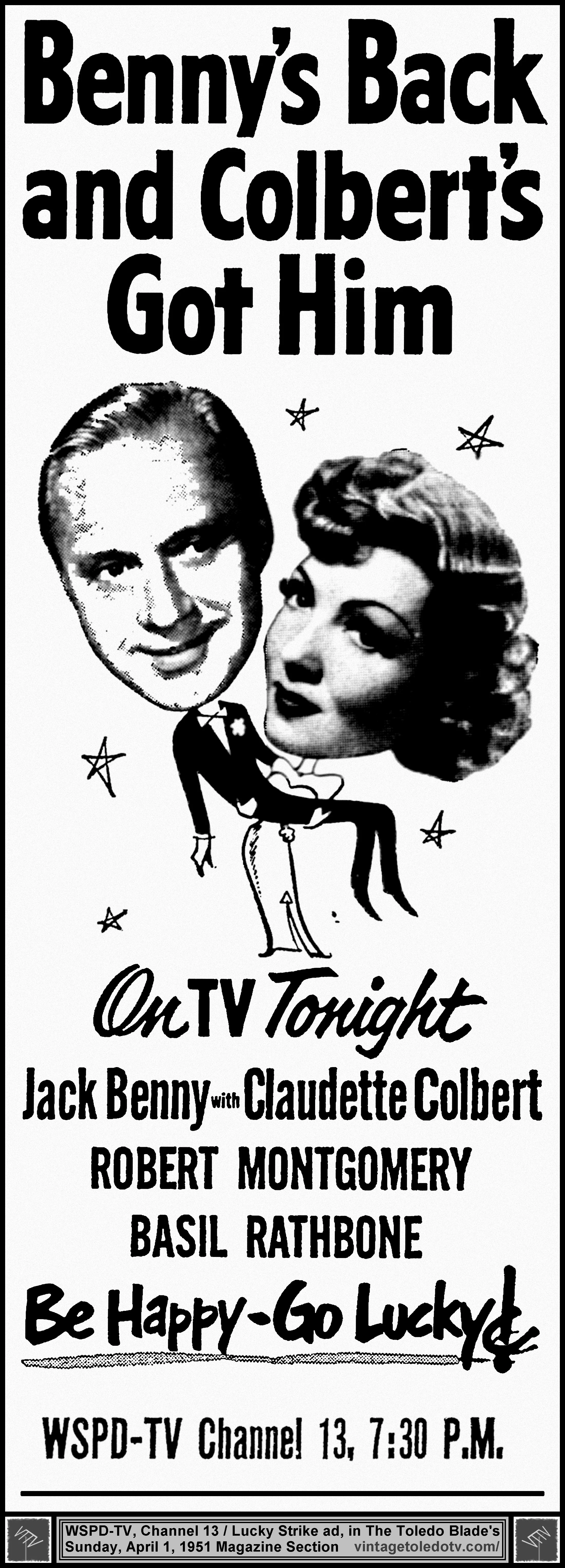 The Jack Benny Show on WSPD-TV 13 (Sunday, 4/1/51 ad, in The Blade Peach Section)