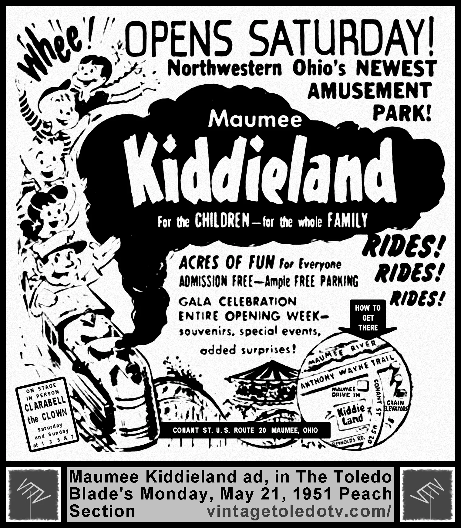 Maumee Kiddieland Opens Saturday! (Monday, 5/21/51 ad, in The Blade Peach Section)