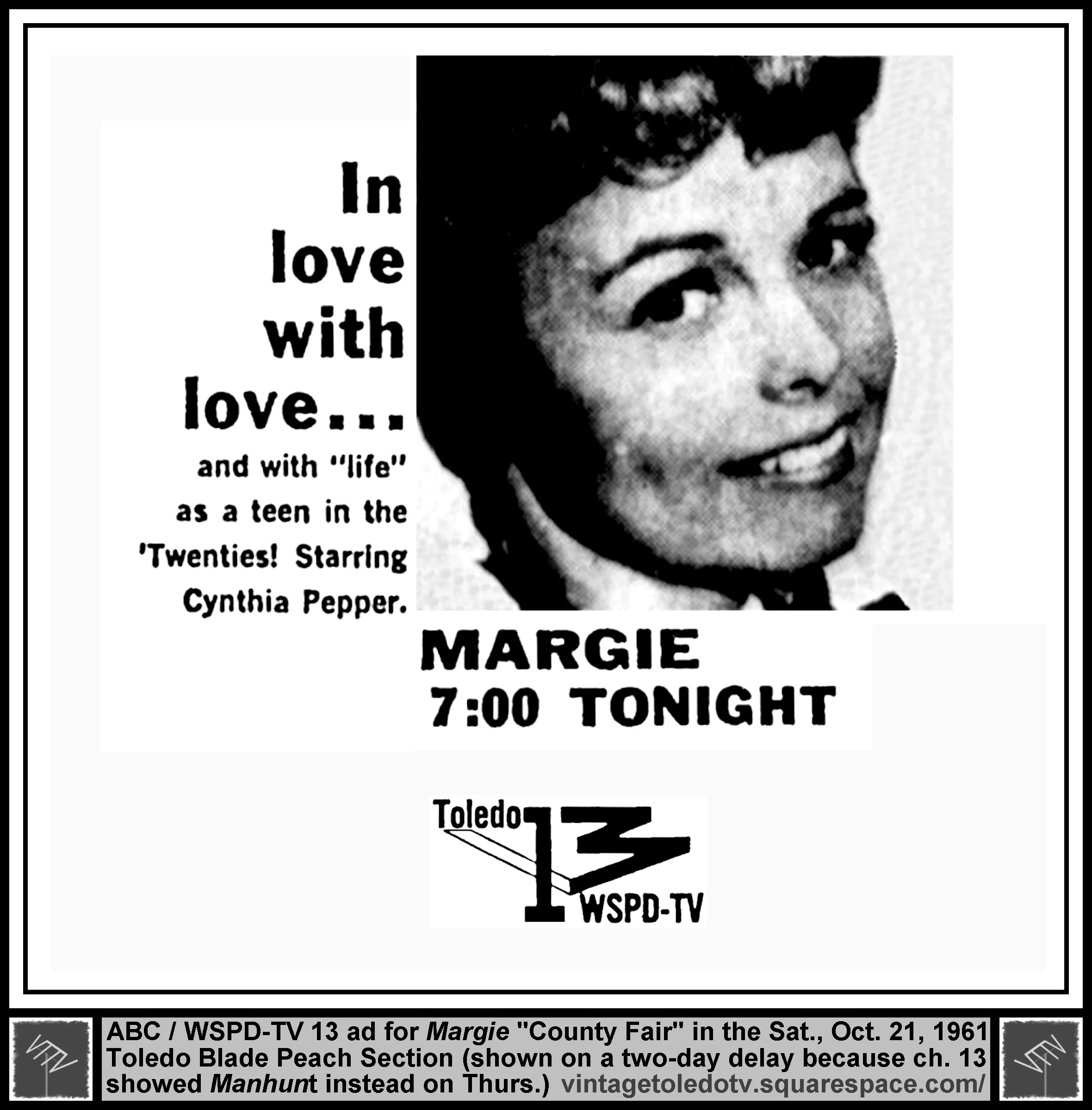 Margie, "County Fair," on ABC / WSPD-TV 13 (Saturday, 10/21/61 ad, in The Blade Peach Section)