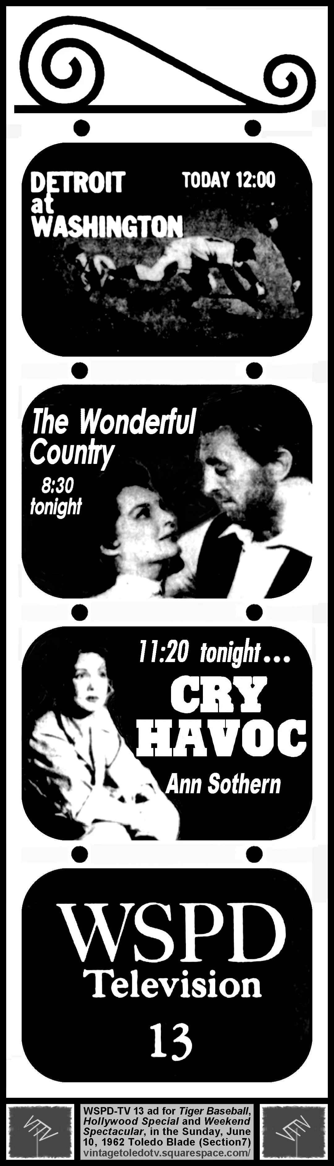 Sunday Programs on WSPD-TV 13 (6/10/62 ad, in Section 7 of The Blade)