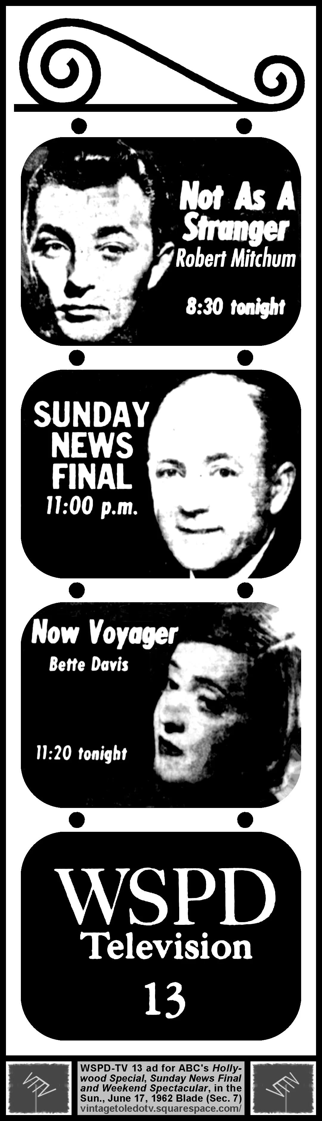 Sunday Night Programs on WSPD-TV 13 (6/17/62 ad, in Section 7 of The Blade)