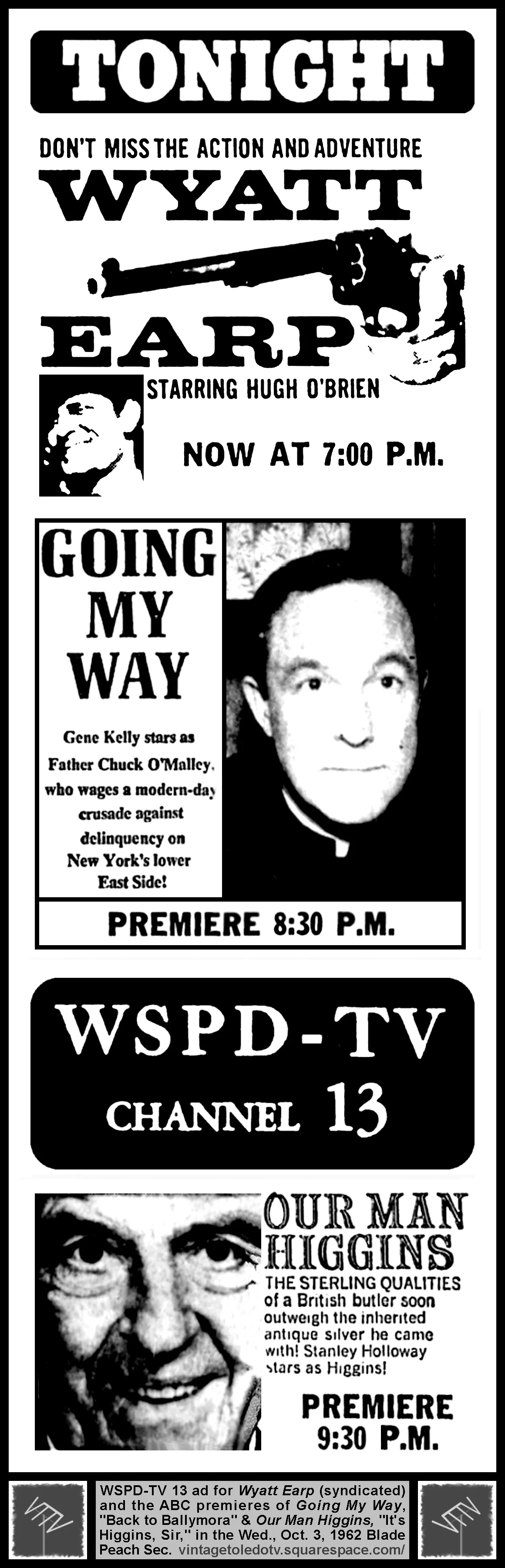 Wednesday Night Shows on WSPD-TV 13 (10/3/62 ad, in The Blade Peach Section)