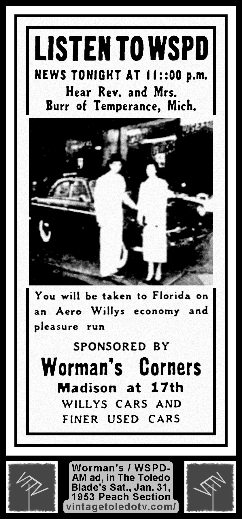 News Tonight at 11:00 p.m., on WSPD-AM (Saturday, 1/31/53 ad, in The Blade Peach Section)