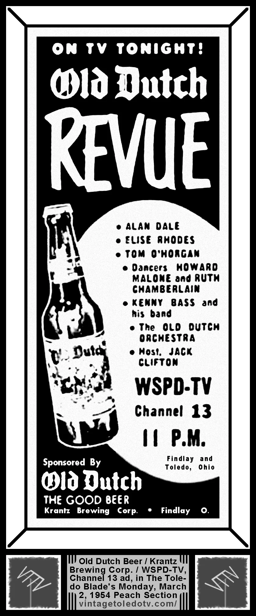 Old Dutch Revue, on WSPD-TV, Channel 13 (Monday, 3/2/54 ad, in The Blade Peach Section)