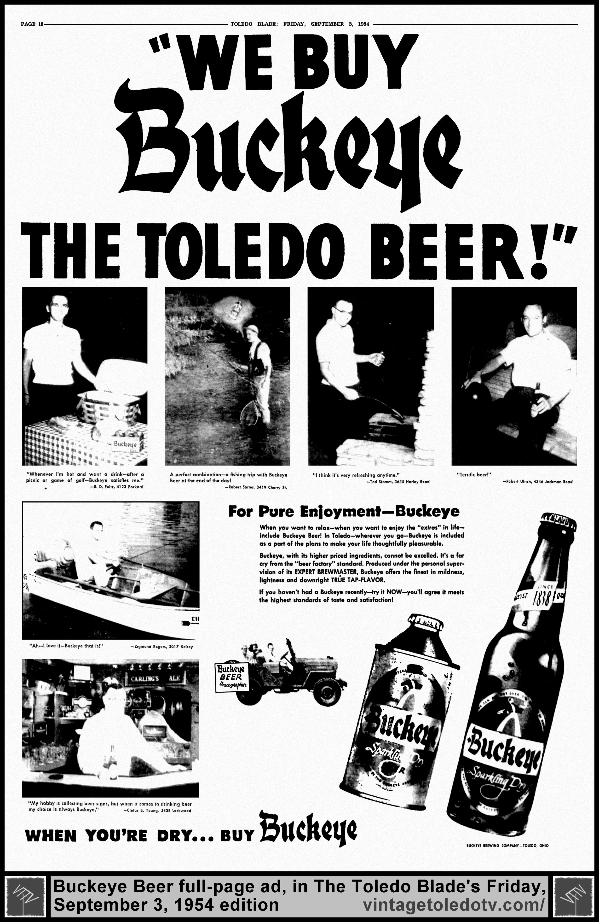 We Buy Buckeye, The Toledo Beer (Friday, 9/3/54 full-page ad, in The Toledo Blade)