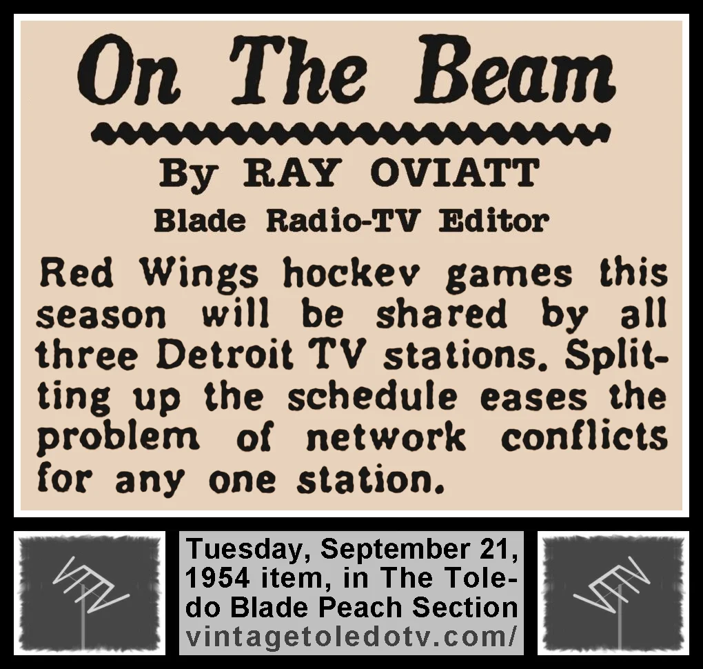 'On The Beam' item, in The Toledo Blade's Tuesday, 9/21/54 Peach Section)