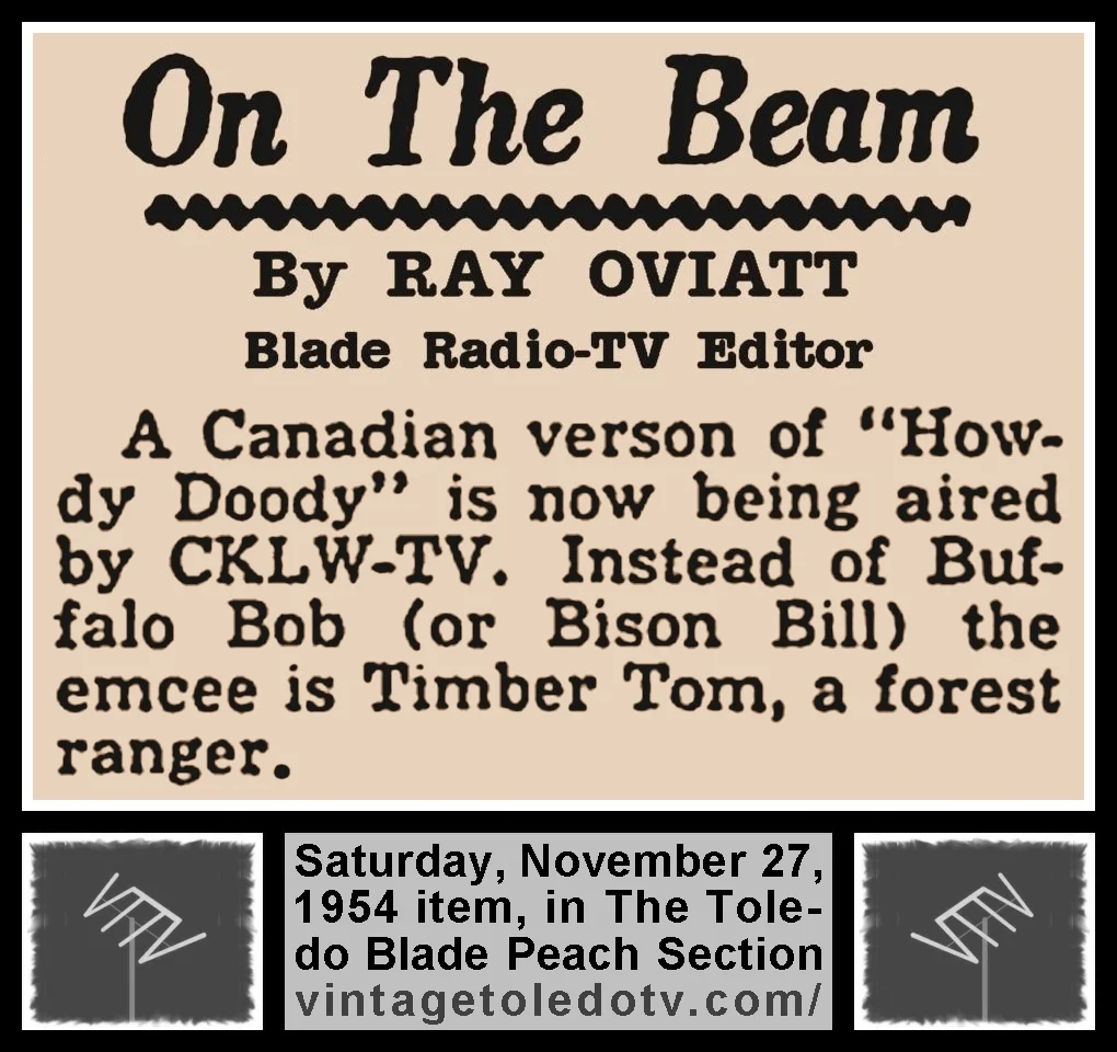 On The Beam item by Ray Oviatt, in The Toledo Blade's Saturday, 11/27/54 Peach Section