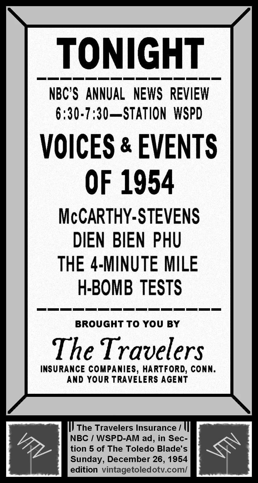Voices & Events of 1954, on NBC / WSPD-AM (Sunday, 12/26/54 ad, in Section 5 of The Blade)