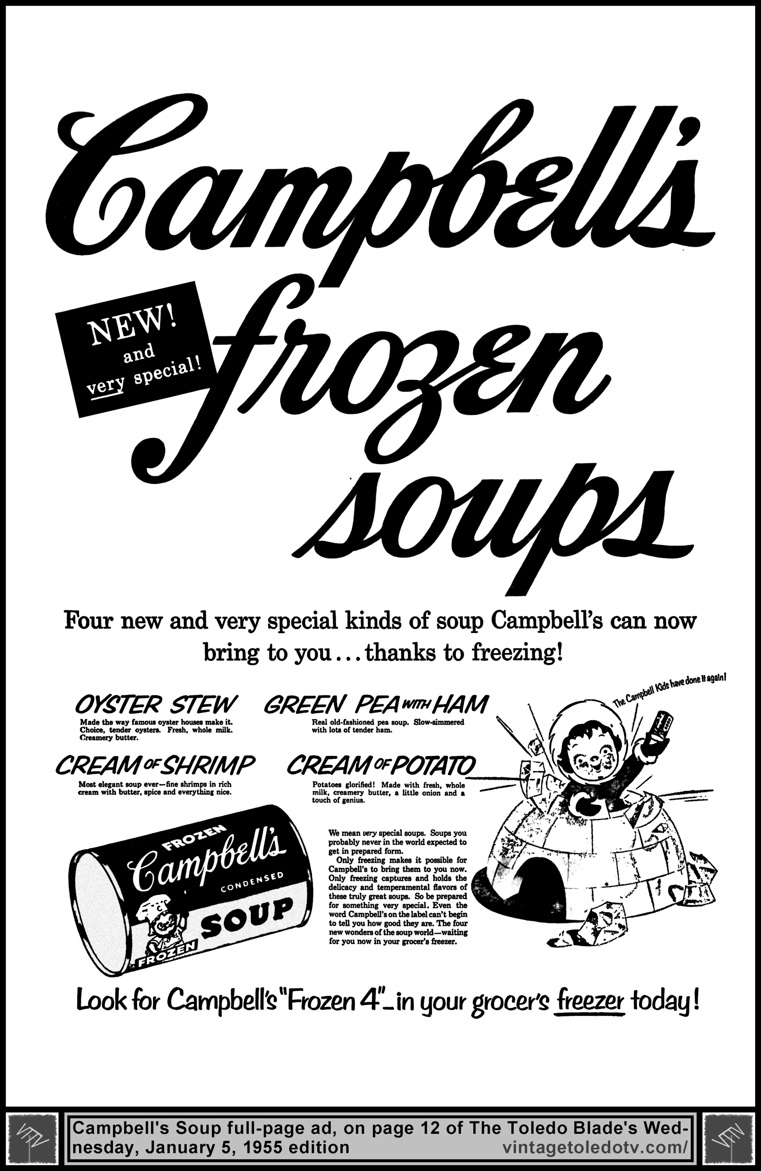 Campbell's Frozen Soups (Wednesday, 1/5/55 full-page ad, in The Toledo Blade)