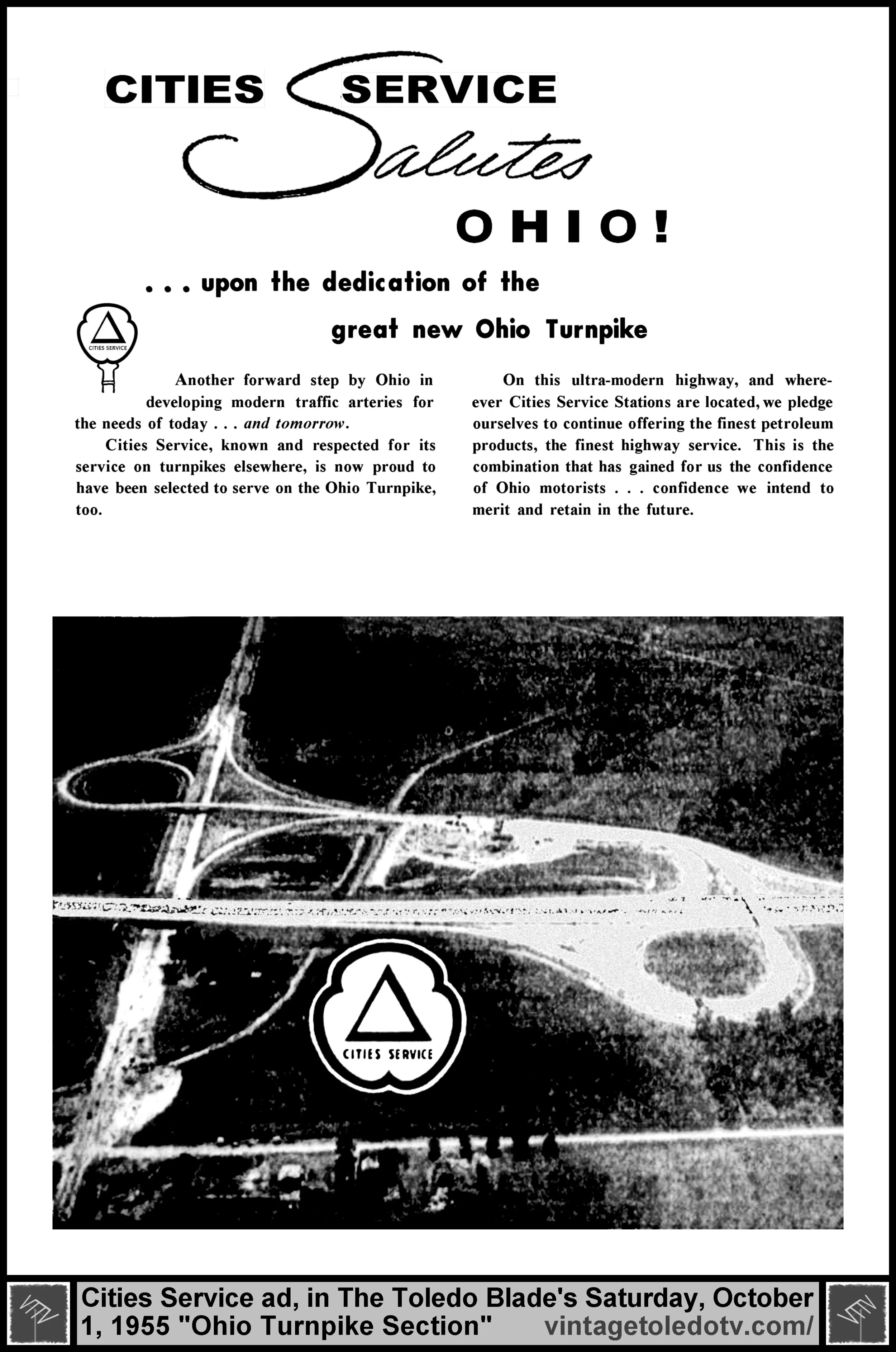 Cities Service Salutes Ohio!... (Saturday, 10/1/55 ad, in The Toledo Blade's Ohio Turnpike Section)