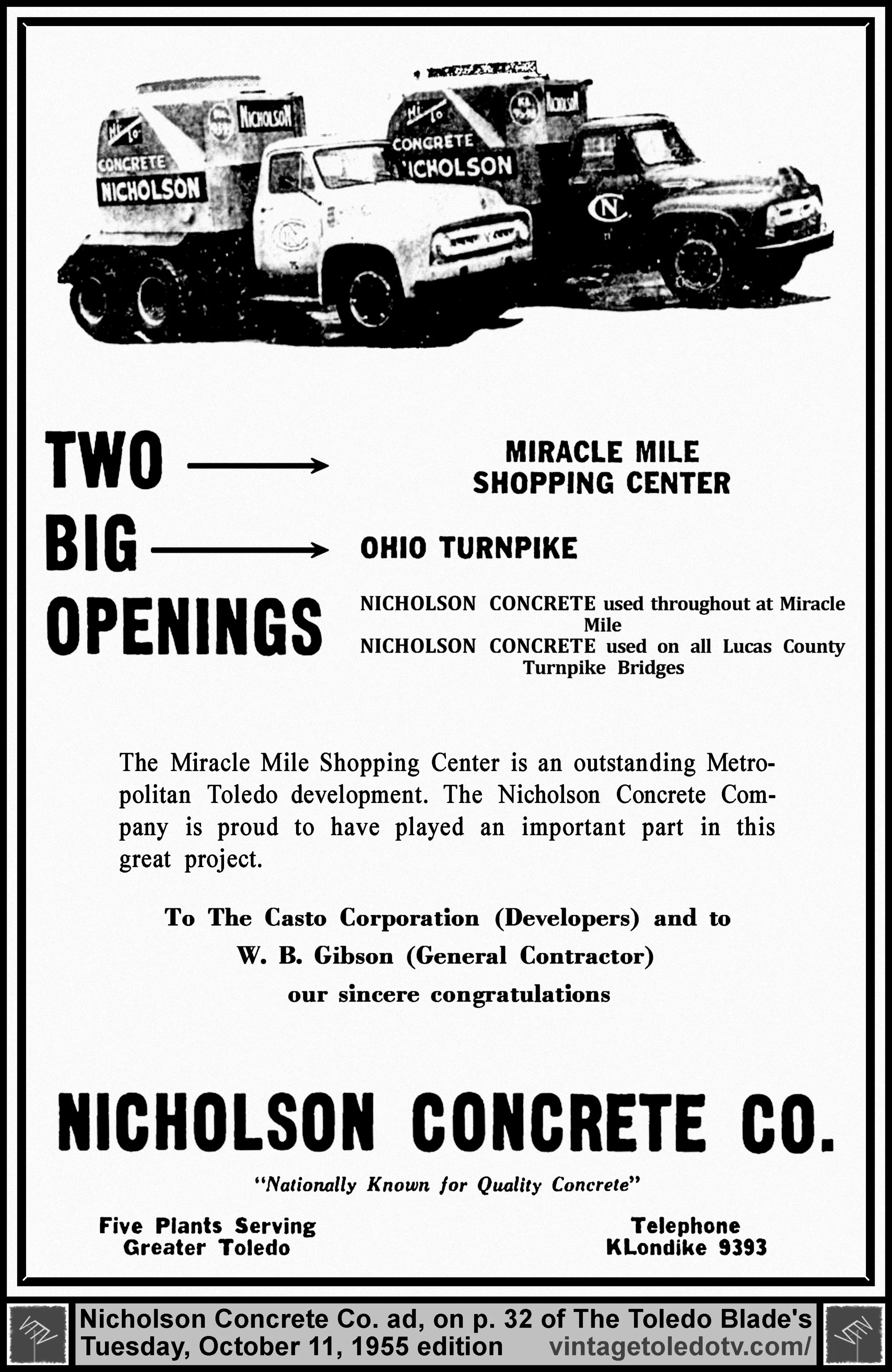 Nicholson Concrete, part of Two Big Openings... (Tuesday, 10/11/55 ad, in The Toledo Blade)