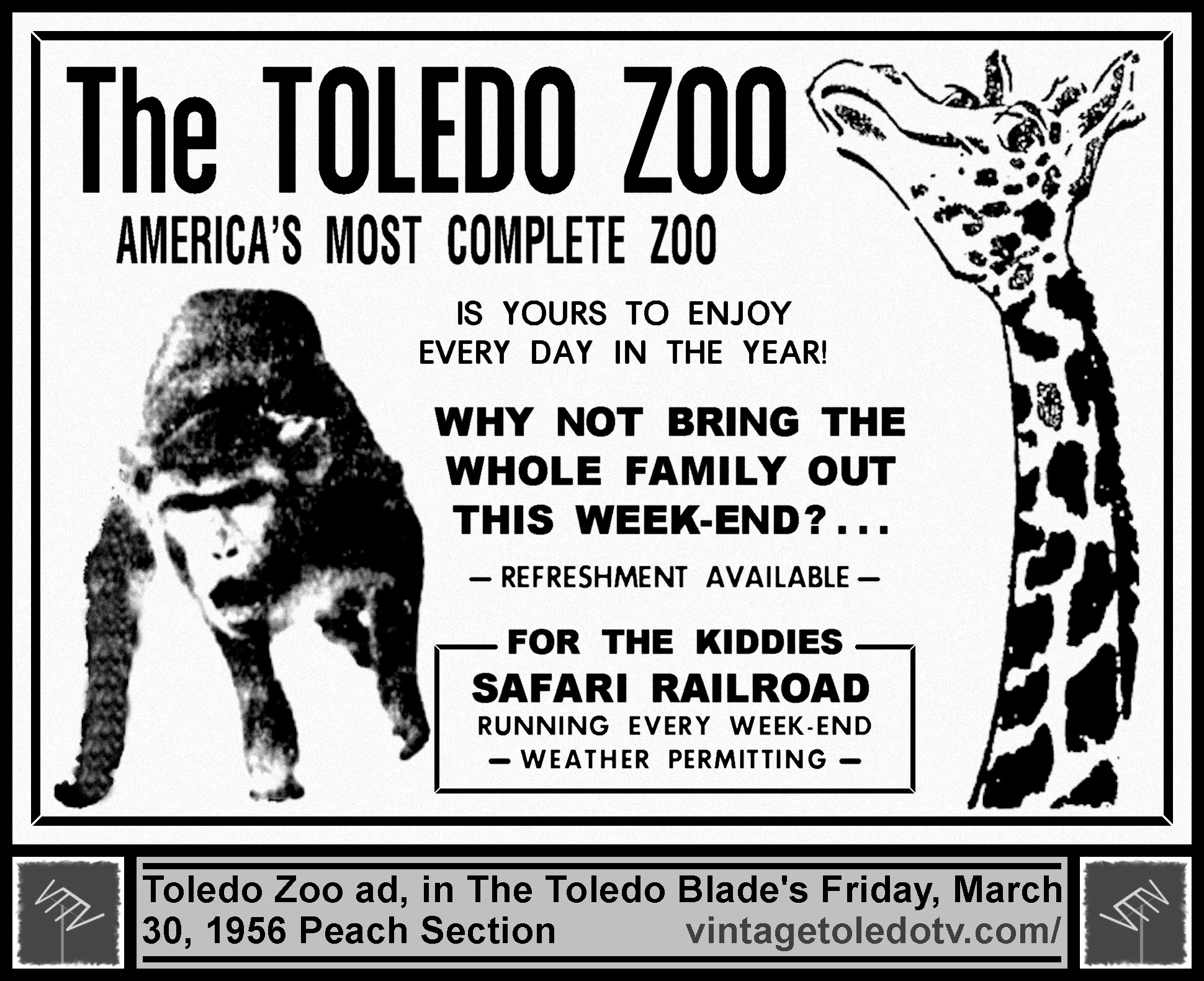 The Toledo Zoo, America's most complete zoo... (Friday, 3/30/56 ad, in The Blade Peach Section)
