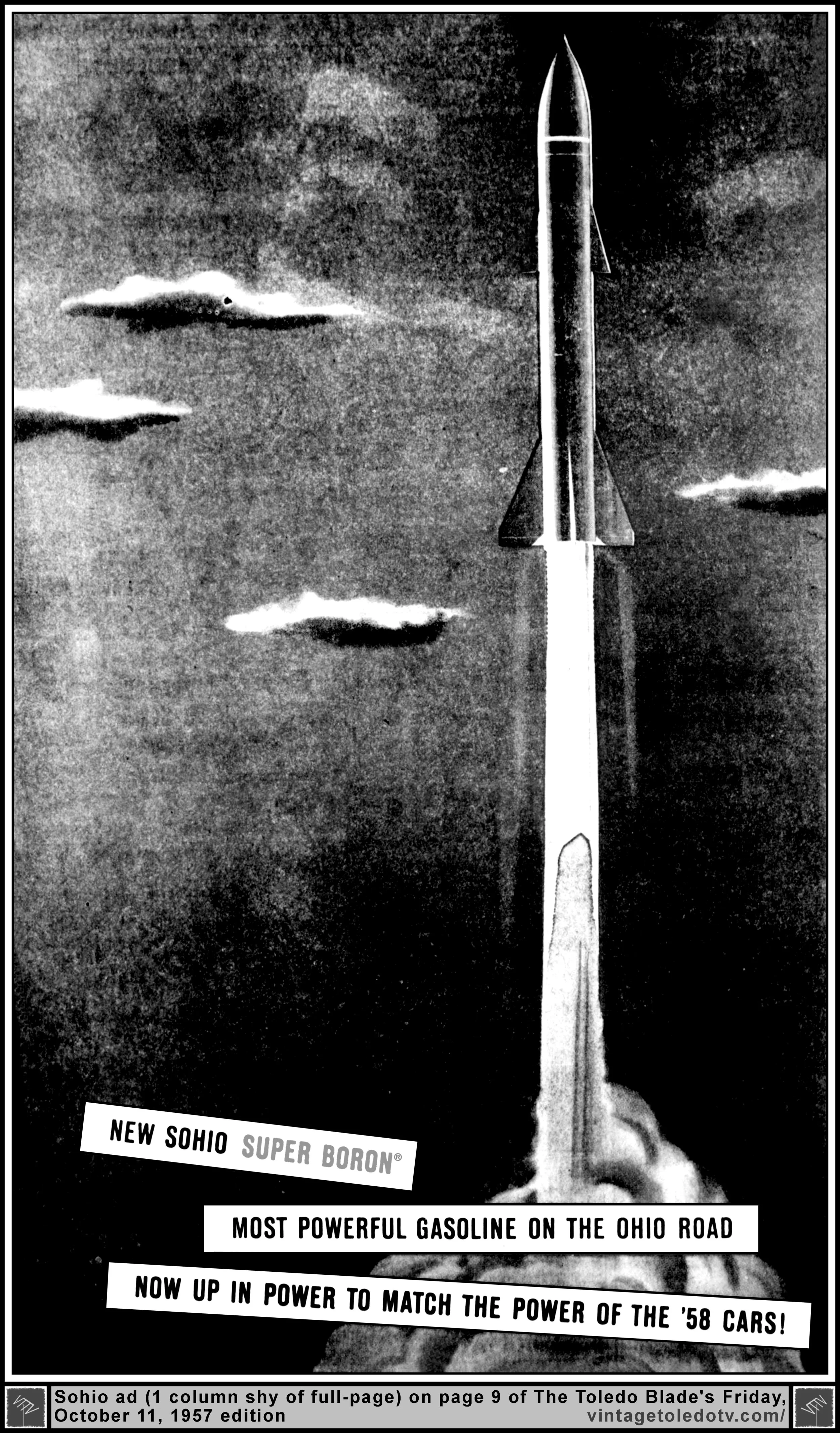 Sohio Super Boron (Friday, 10/11/57 ad, in The Toledo Blade)