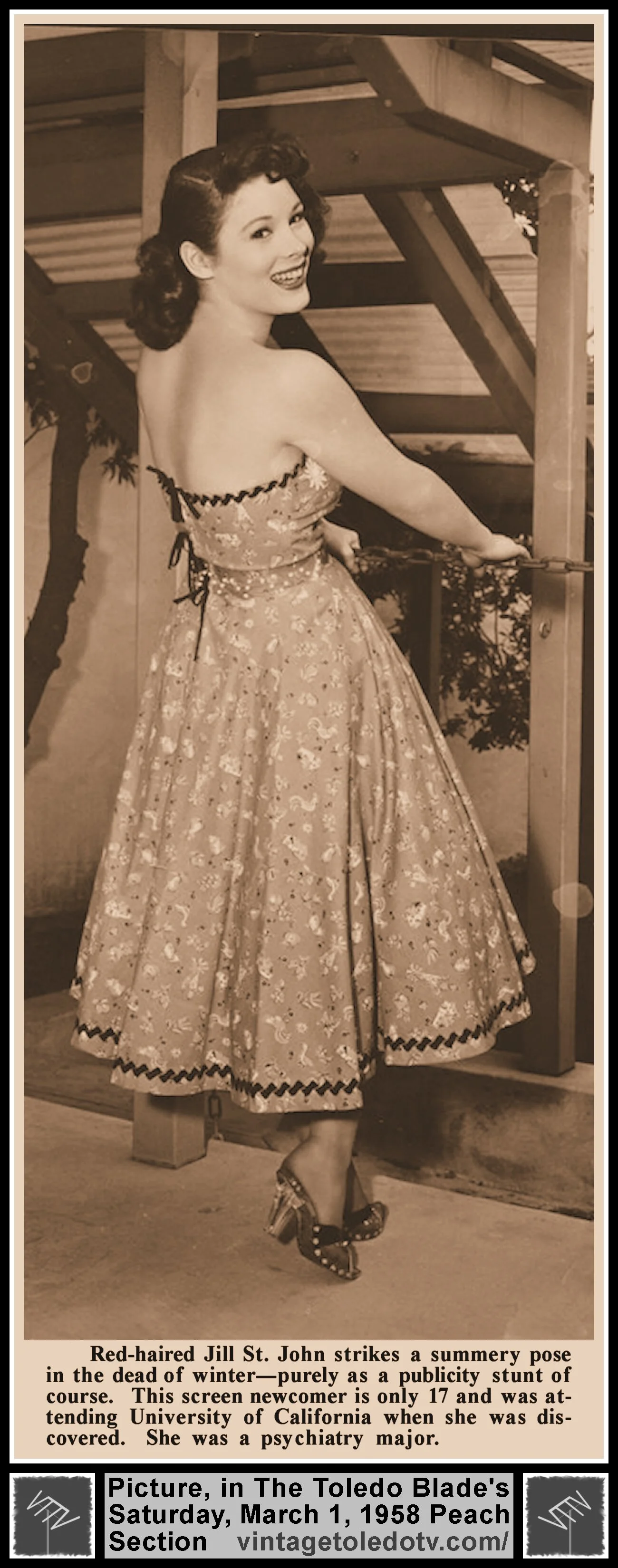 Picture of 17-year-old Jill St. John, in The Toledo Blade's Saturday, 3/1/58 Peach Section