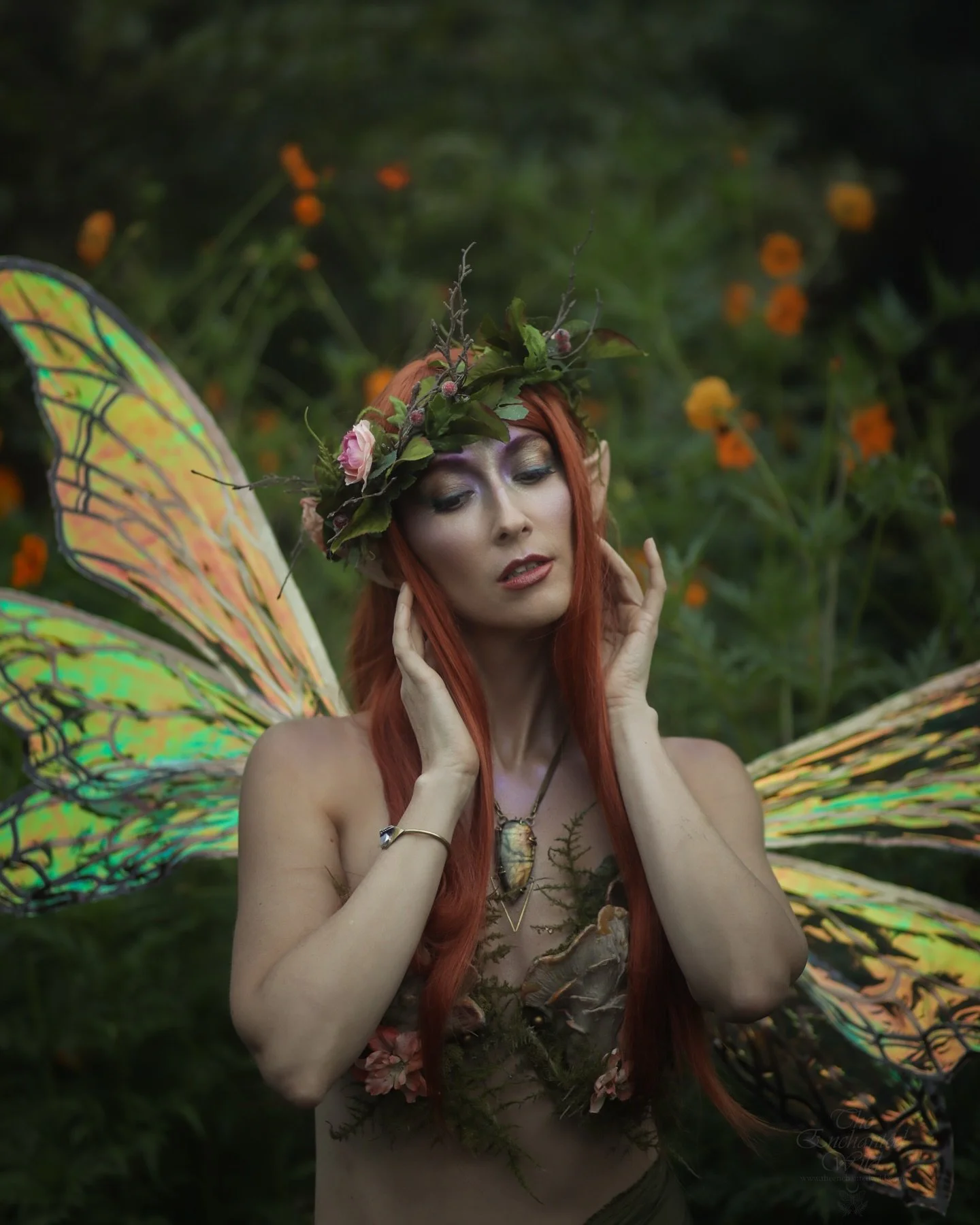 The delicate dance between summer and autumn, heat-drenched sun spots and leaves turning golden. Our Lughnasadh faerie twirls amid the garden&rsquo;s lingering greenery and blooming orange flowers. 
Another perfect day celebrating our changing landsc