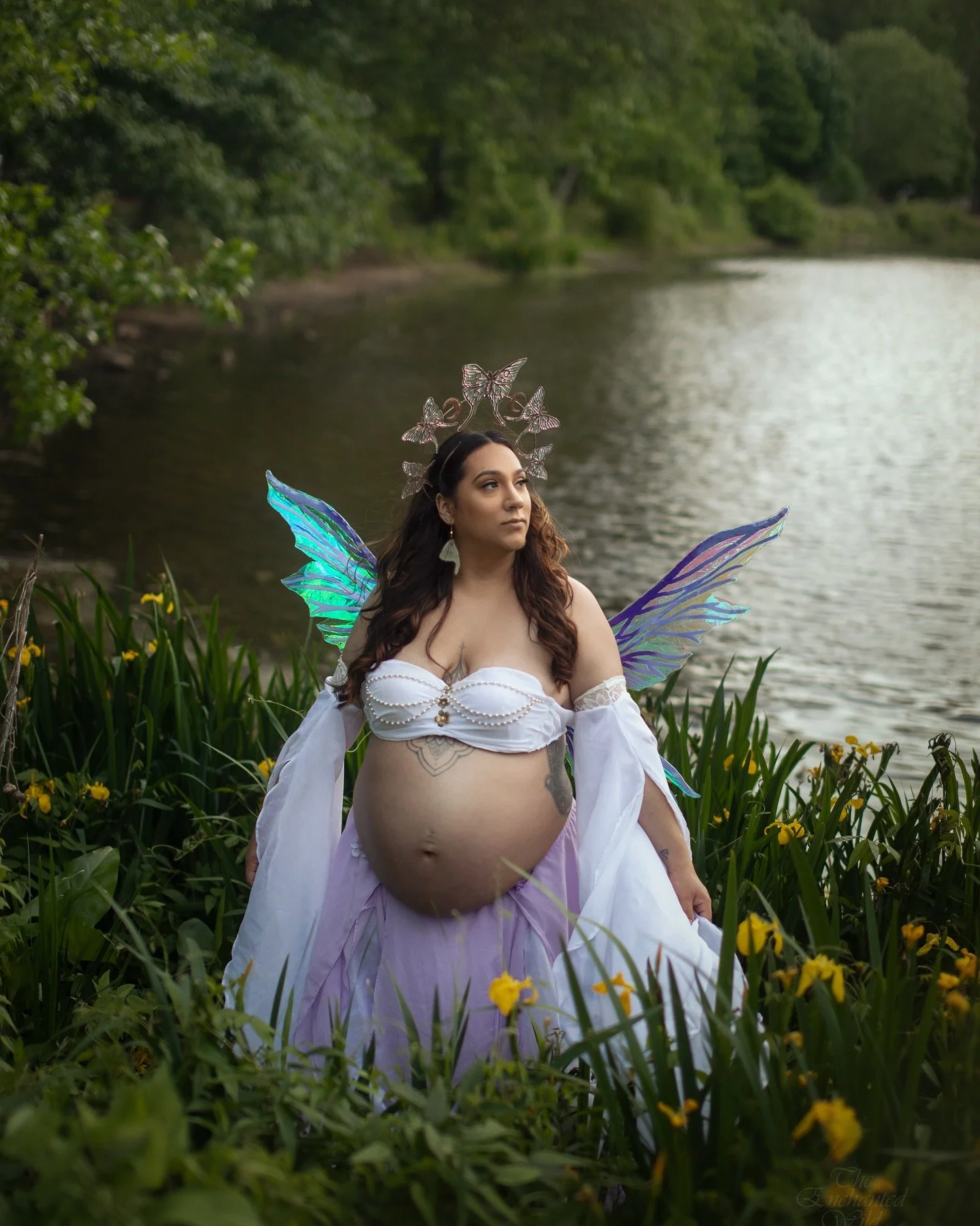This sweet baby is going to grow up knowing just how magical her momma is! What a beautiful day for this faerie maternity session. The flowers stayed around just long enough for us to play with them. 🧚&zwj;♂️🌿

Photography, faerie wings, and crown 