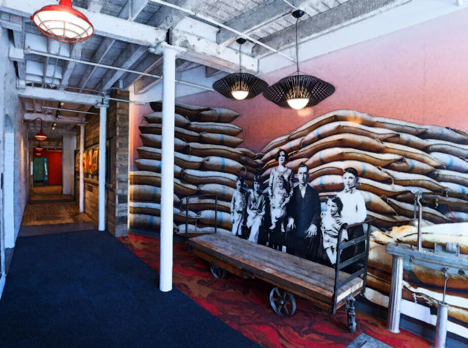 The family history of the building is used as a central theme throughout the redesign.