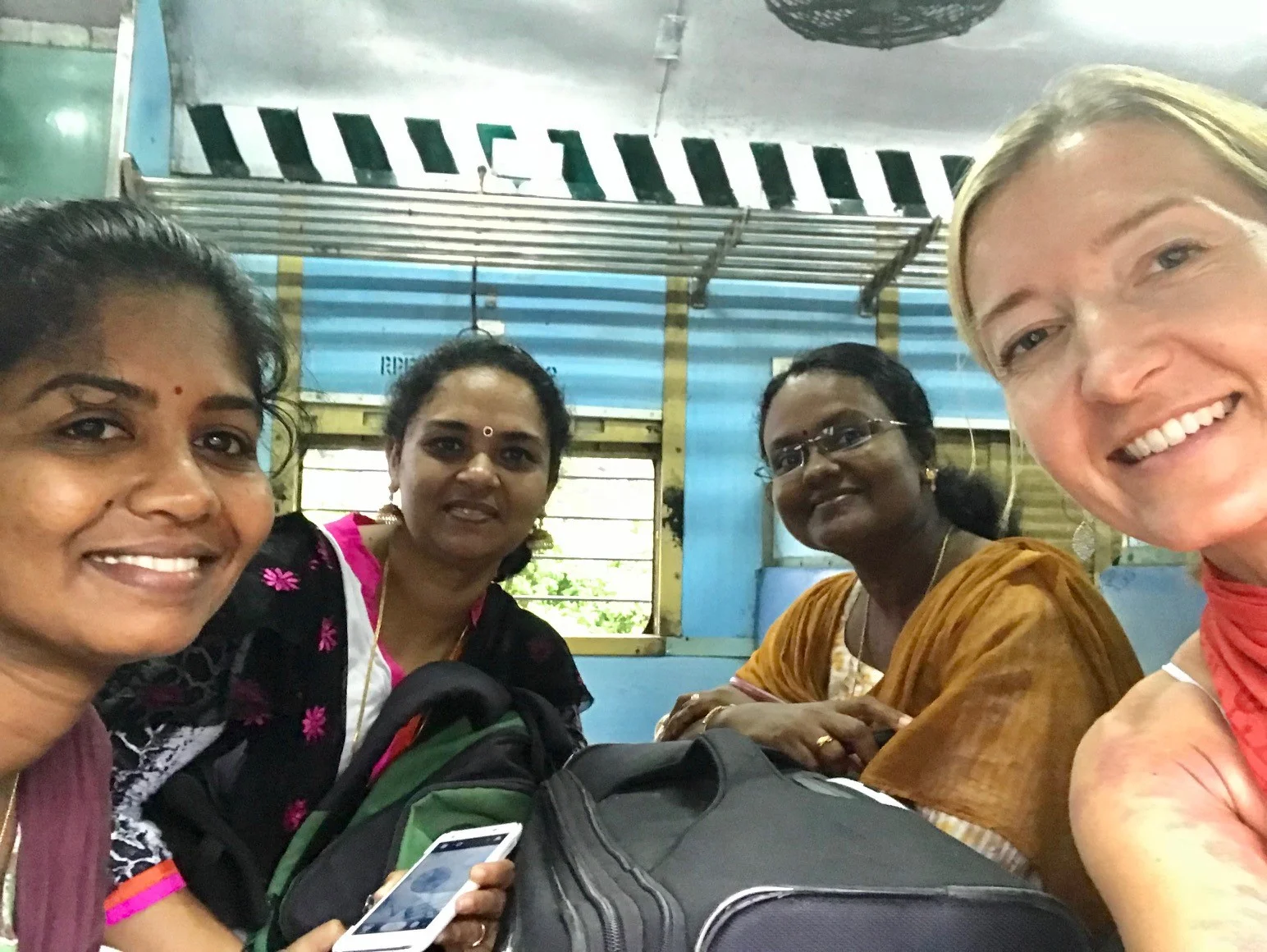 In the ladies car on the train from Mararikulam to Kollam, Kerala