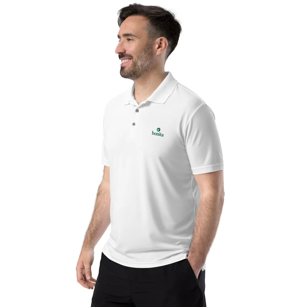 white performance polo