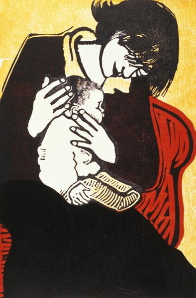 New Baby , Woodcut, Carol Walklin