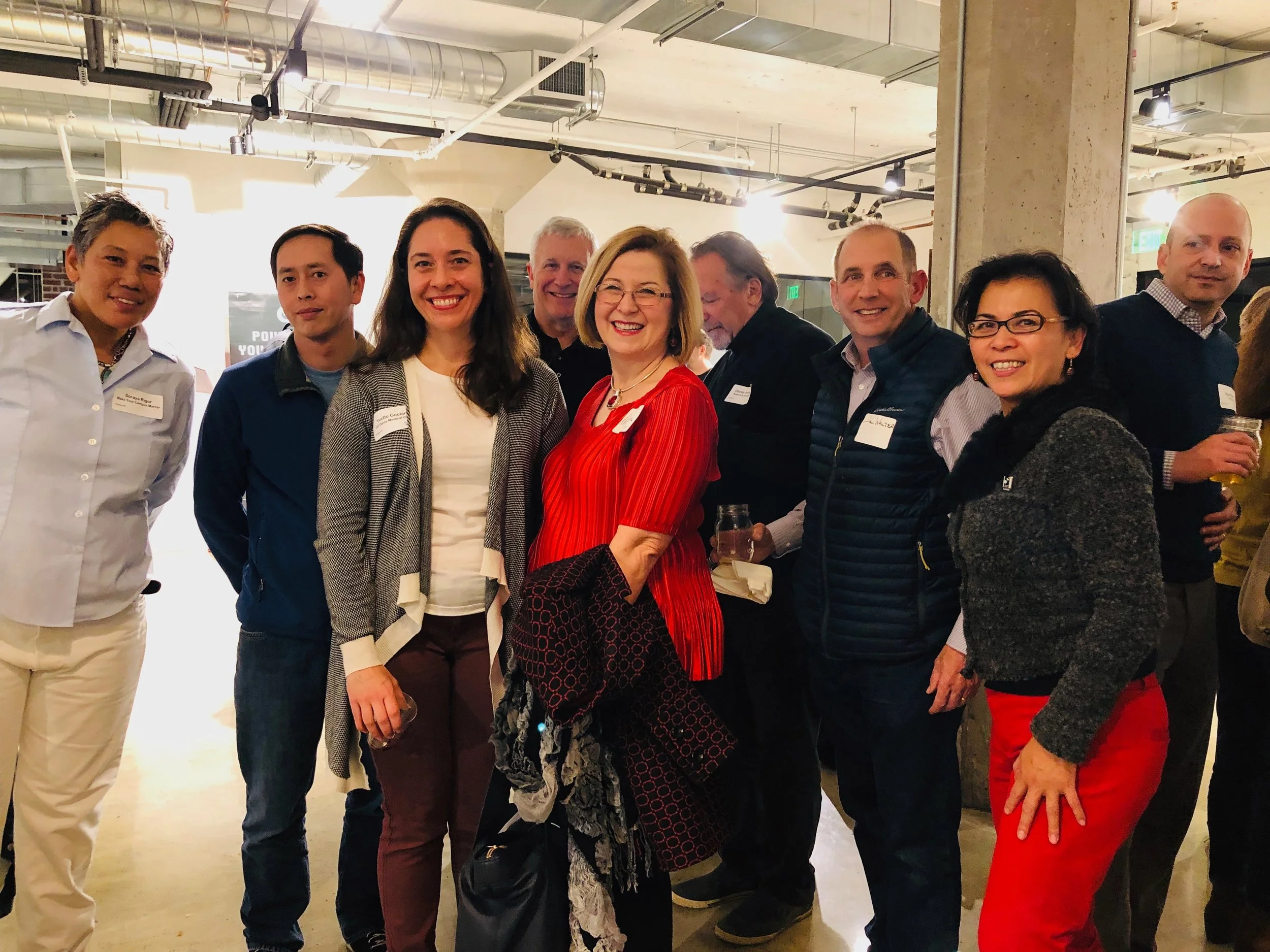 SEA Alumni ( Syta Saephan of Notifii , Christy Serrato of Pair Anything/SEA ) and Board Emeriti Bob Gregoire of CxORE and John Walter of Repower Yolo ) welcomed incoming 2019 Fellows Kris Lea and Yvette Goularte