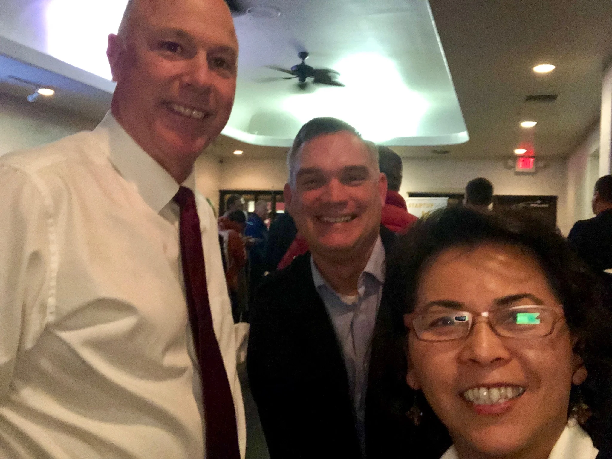 SEA Board Member Buddy Hubbert of Mother Lode Capital with SEA Alumni Jonathan Batchelor of Virtual Viewpoint and Christy Serrato of Pair Anything at Startup Sac Happy Hour in Folsom