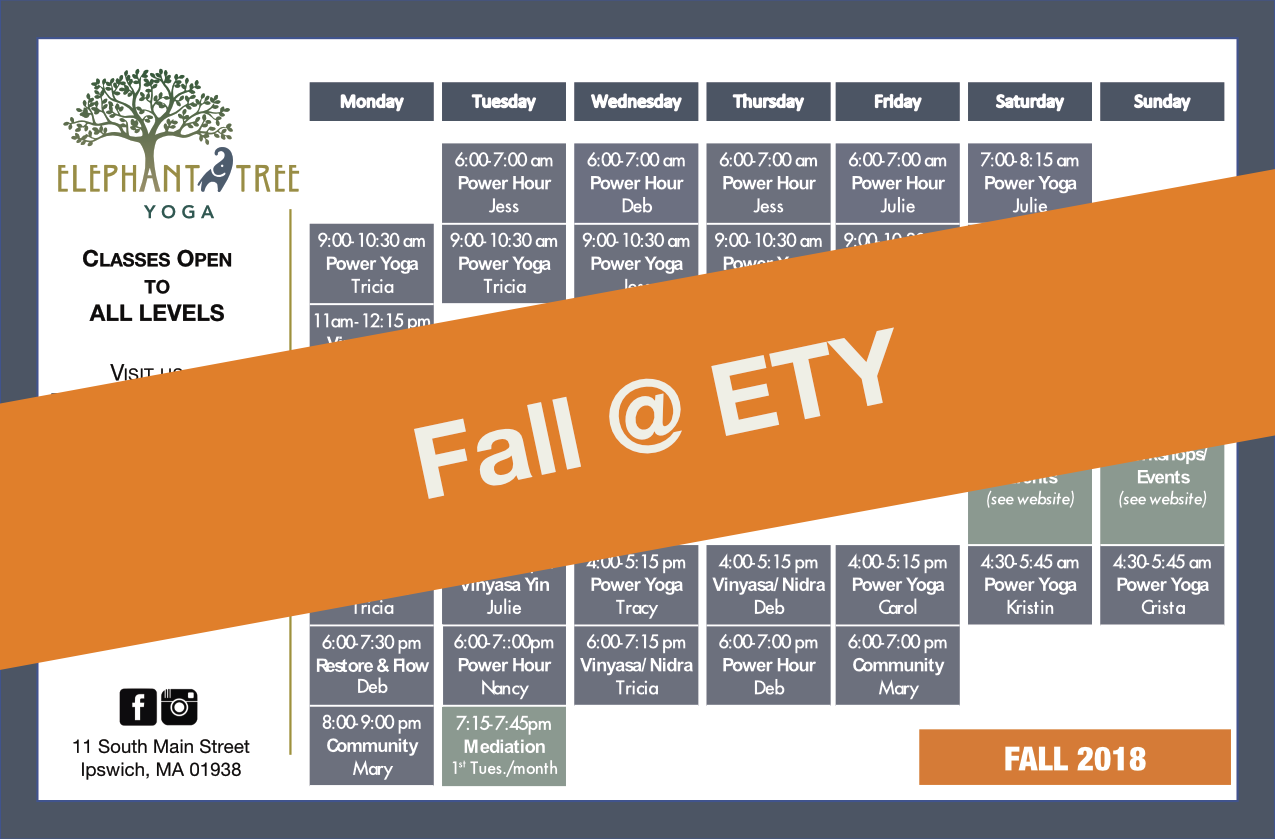 Fall Schedule - Starts Sept. 17, 2018
