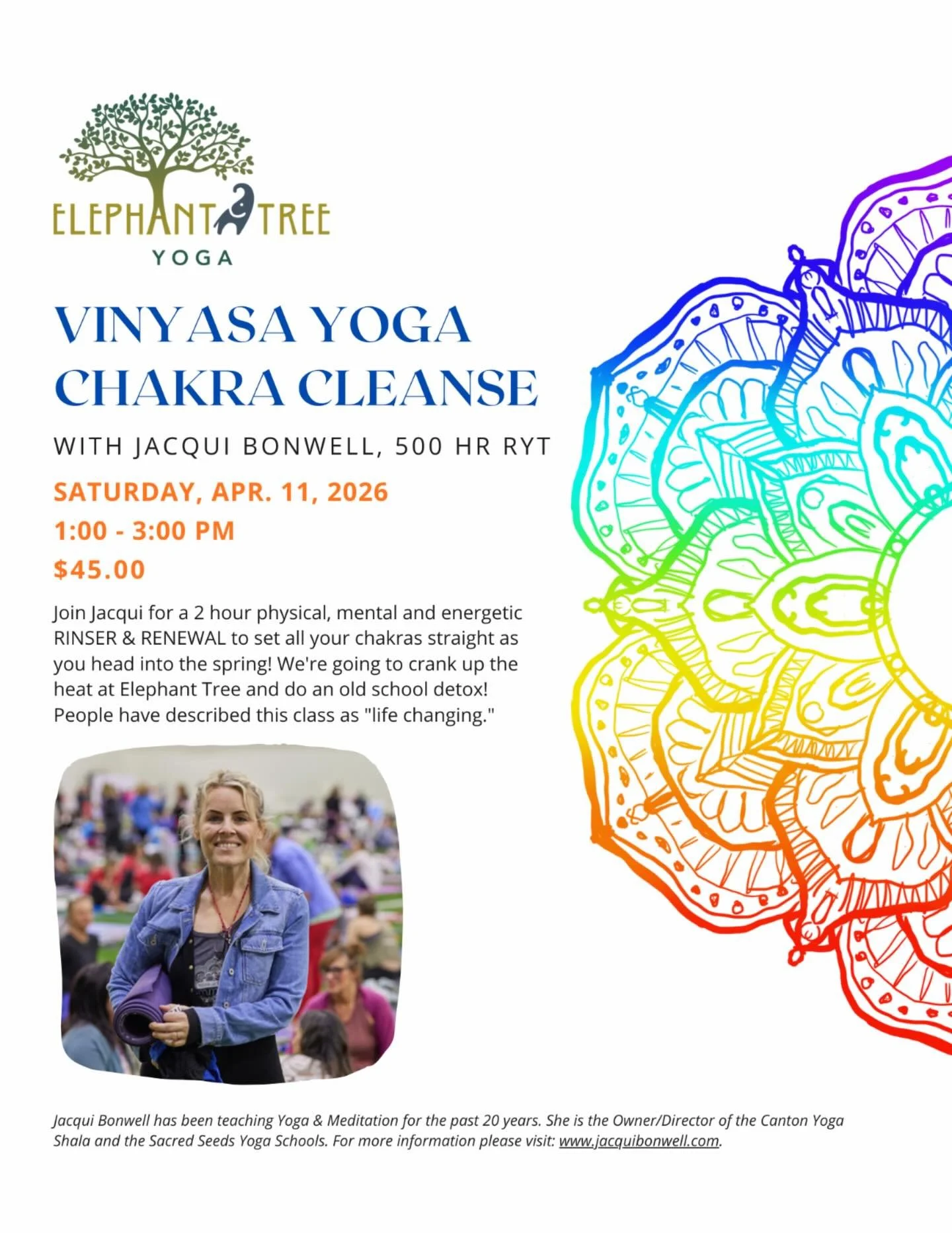 Don&rsquo;t miss this wonderful class with @jacquibonwell! Space is limited so sign up now!!🐘🌳🌈
&bull;
&bull;
&bull;
#ety #elephanttreeyoga #ipswichma #ipswichyoga #northshore northshorema northshoreyoga northshoremayoga poweryoga power vinyasa