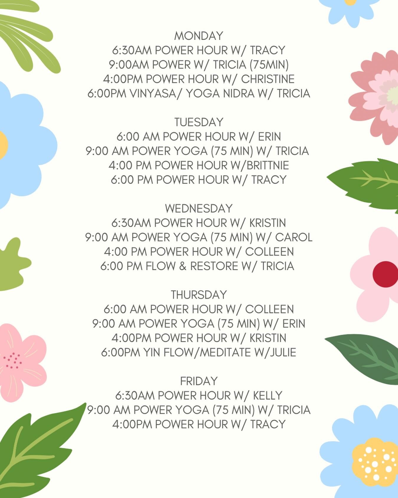 Looking forward to another great week on the mat! Join us! 🐘🌳🌷☀️
&bull;
&bull;
&bull;
#ety #elephanttreeyoga #ipswichma #ipswichyoga #northshore northshorema northshoreyoga northshoremayoga poweryoga power vinyasa